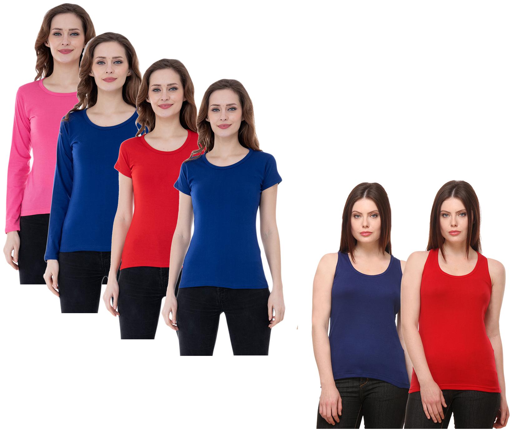 

Indiweaves Women Multi Regular fit Round neck Cotton Tank top