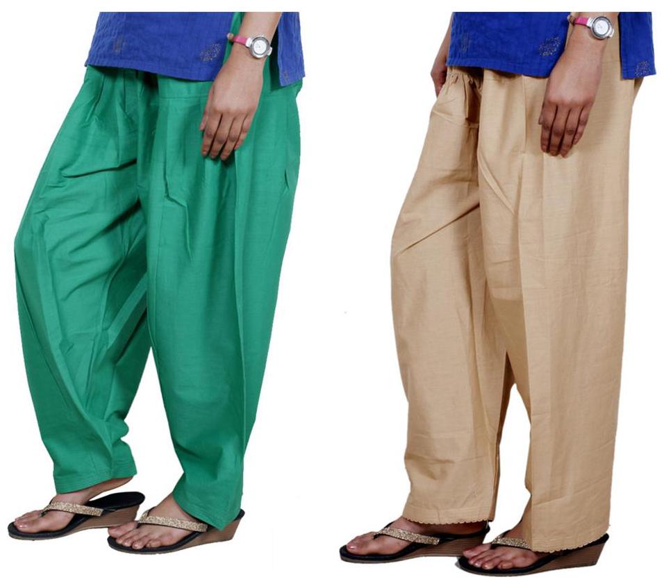 

IndiWeaves Women Cotton Semi-Patiala Salwar Set of -2