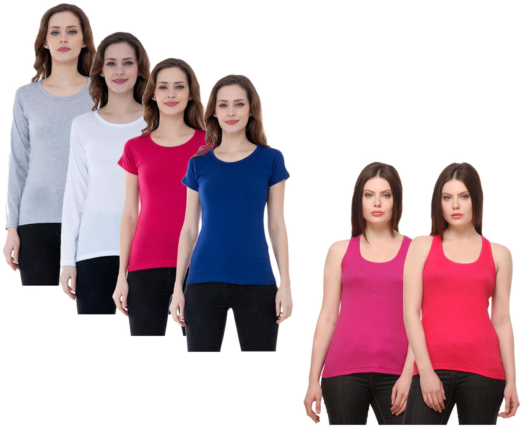 

Indiweaves Women Multi Regular fit Round neck Cotton Tank top
