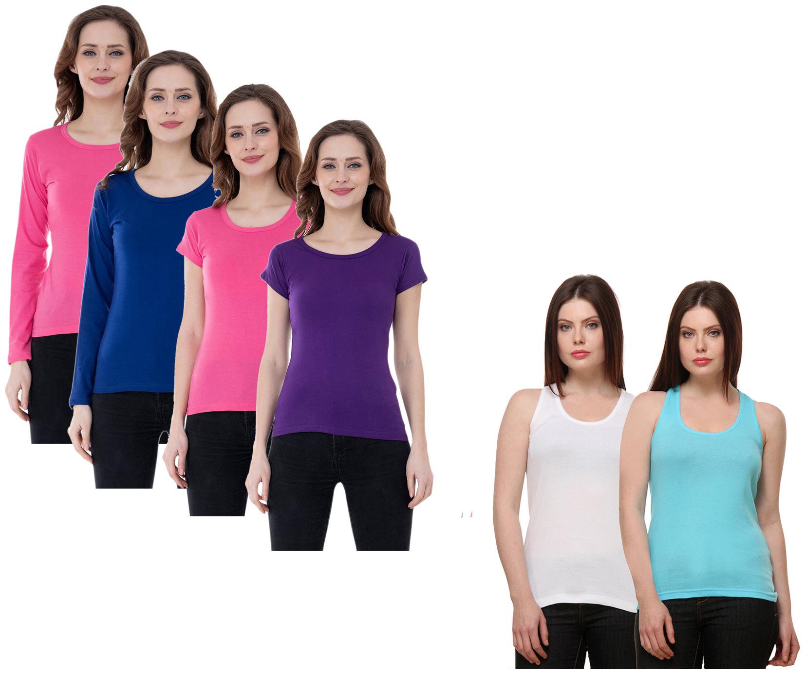 

Indiweaves Women Multi Regular fit Round neck Cotton Tank top