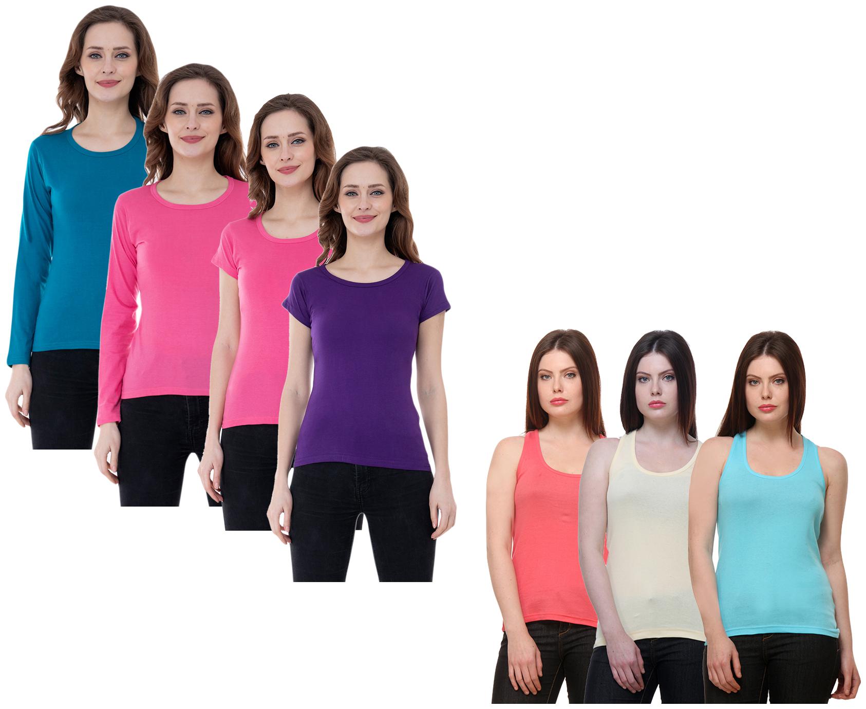 

Indiweaves Women Multi Regular fit Round neck Cotton Tank top