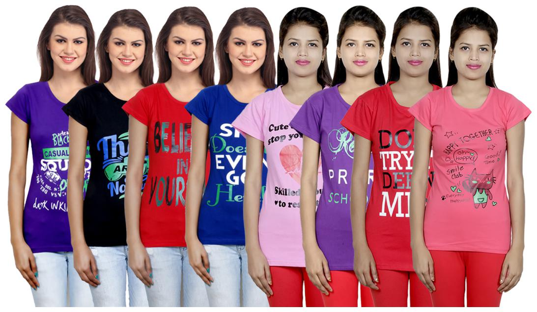 

IndiWeaves Women s Cotton Printed T-Shirts COMBO OFFER ( Pack of 8 T-Shirts)
