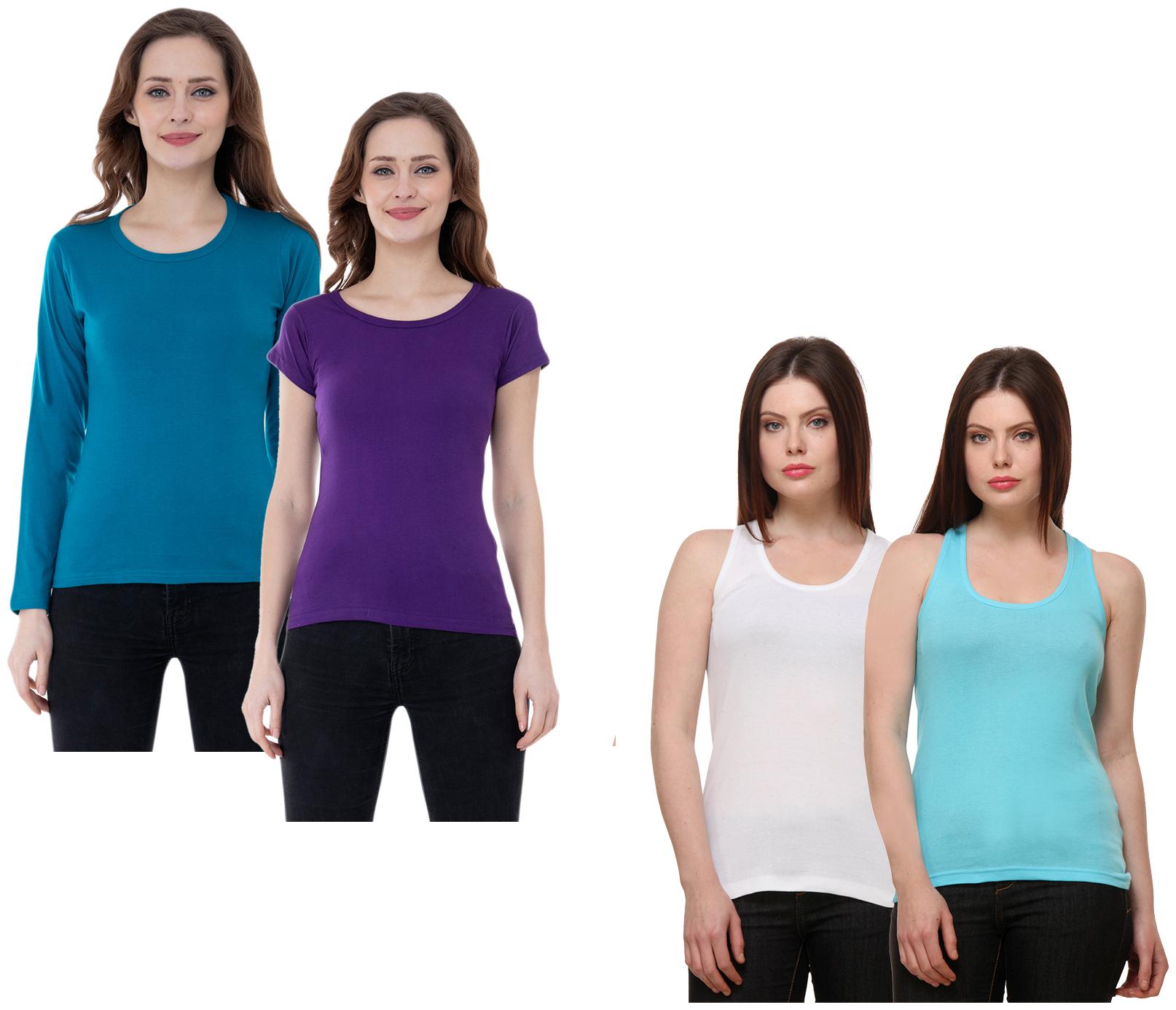 

Indiweaves Women Multi Regular fit Round neck Cotton Tank top