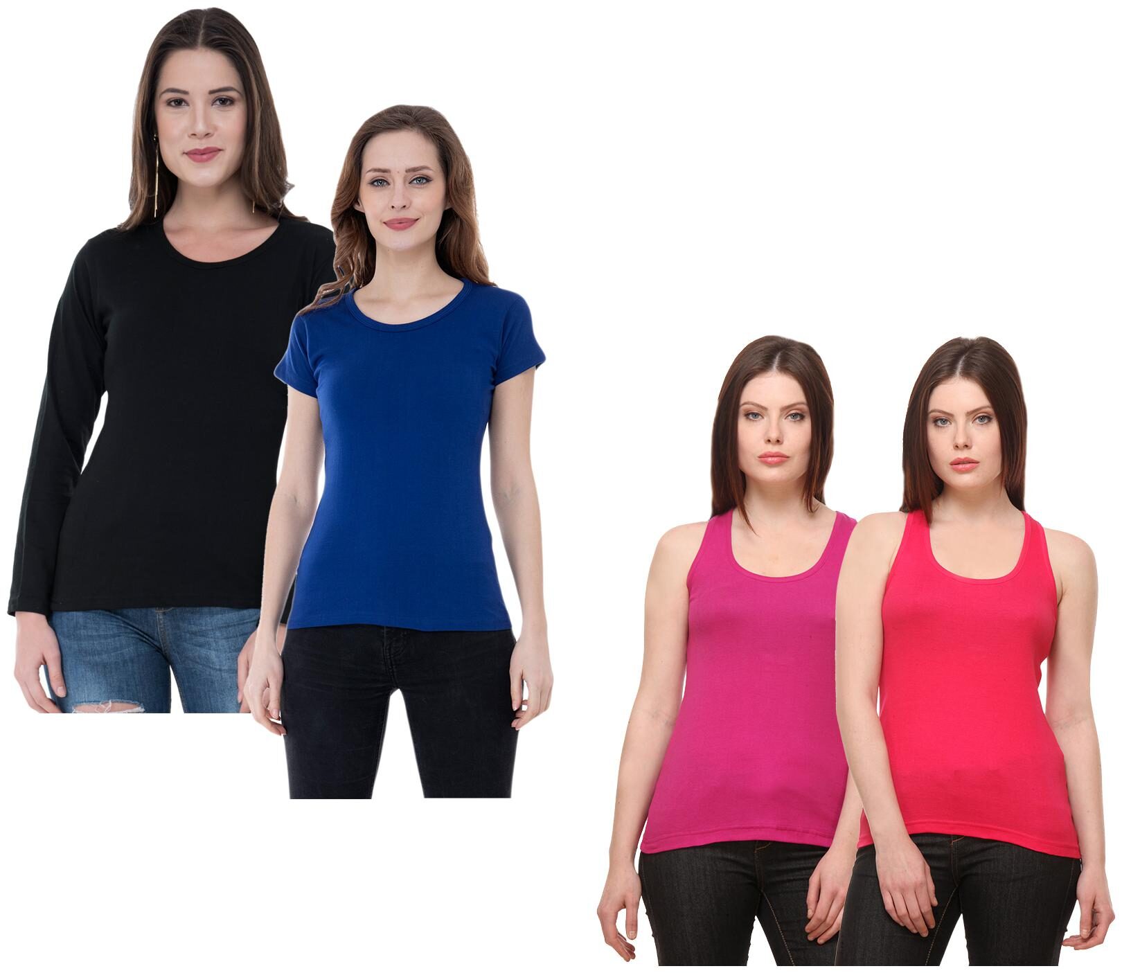 

Indiweaves Women Multi Regular fit Round neck Cotton Tank top