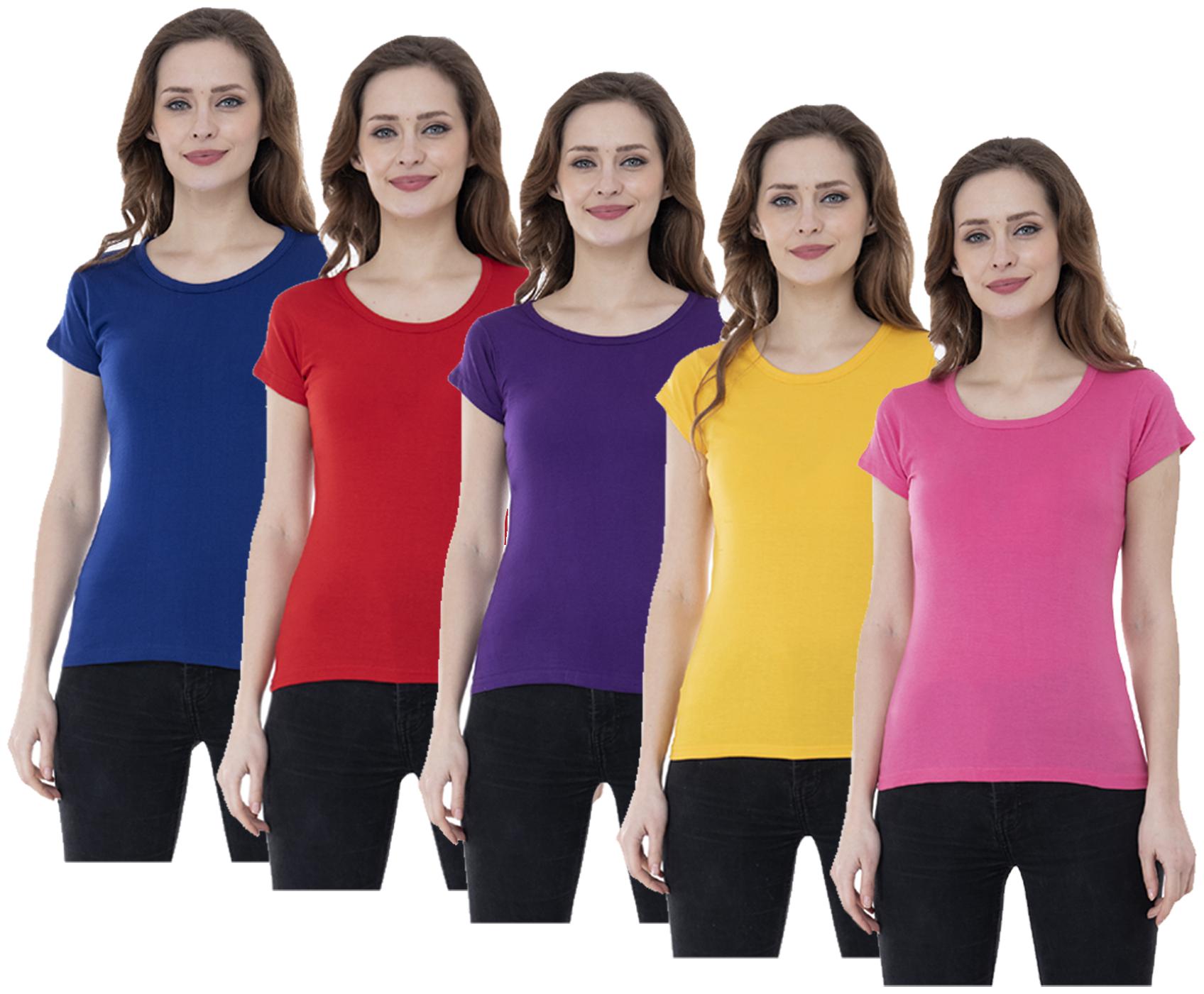 

Indiweaves Women Multi Regular fit Round neck Cotton T shirt