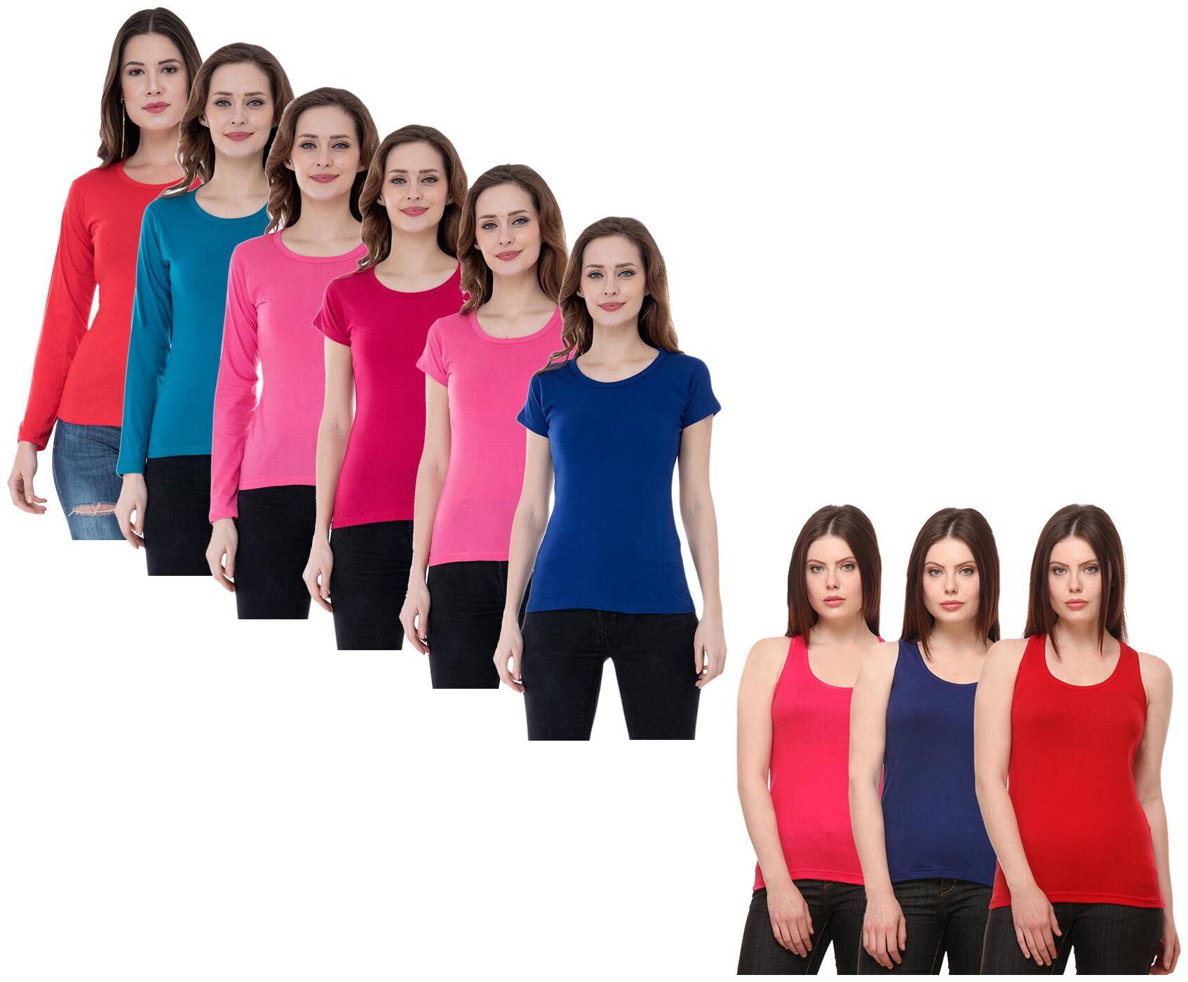 

Indiweaves Women Multi Regular fit Round neck Cotton Tank top