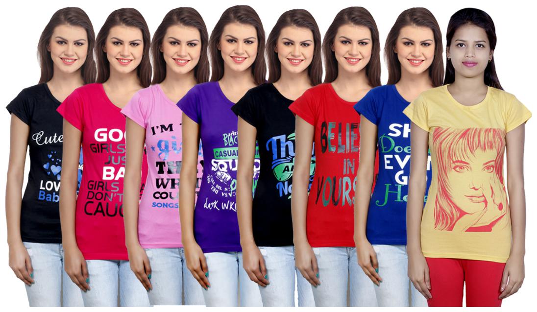 

IndiWeaves Women Cotton Printed T-Shirt ( Set of- 8)