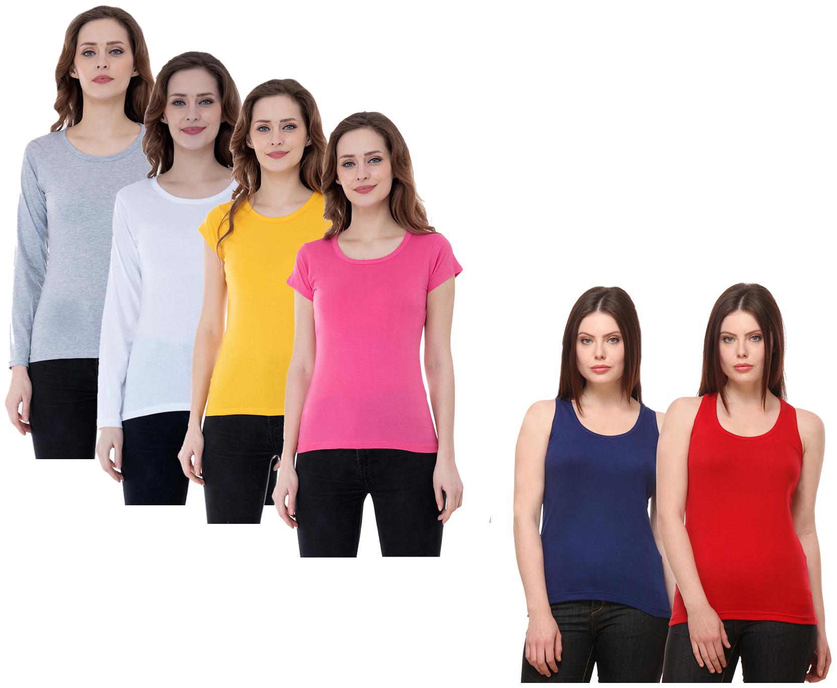 

Indiweaves Women Multi Regular fit Round neck Cotton Tank top