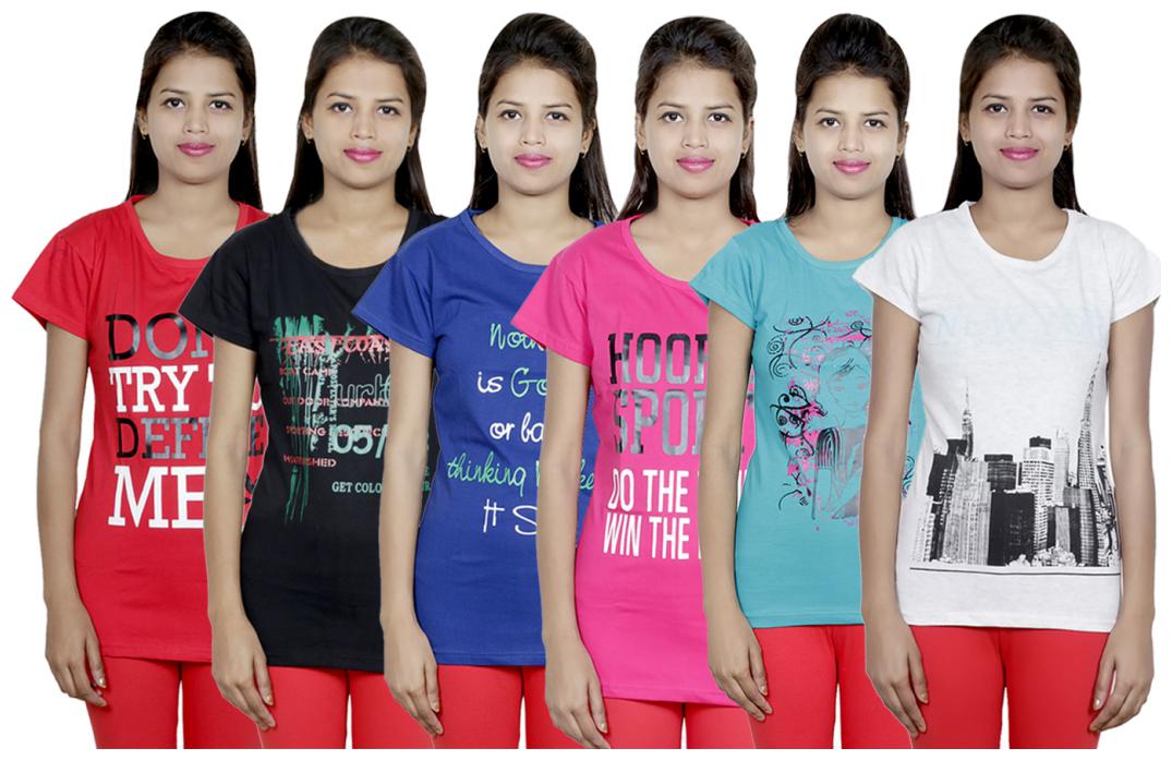 

IndiWeaves Women Cotton Printed T-Shirt ( Set of- 6)
