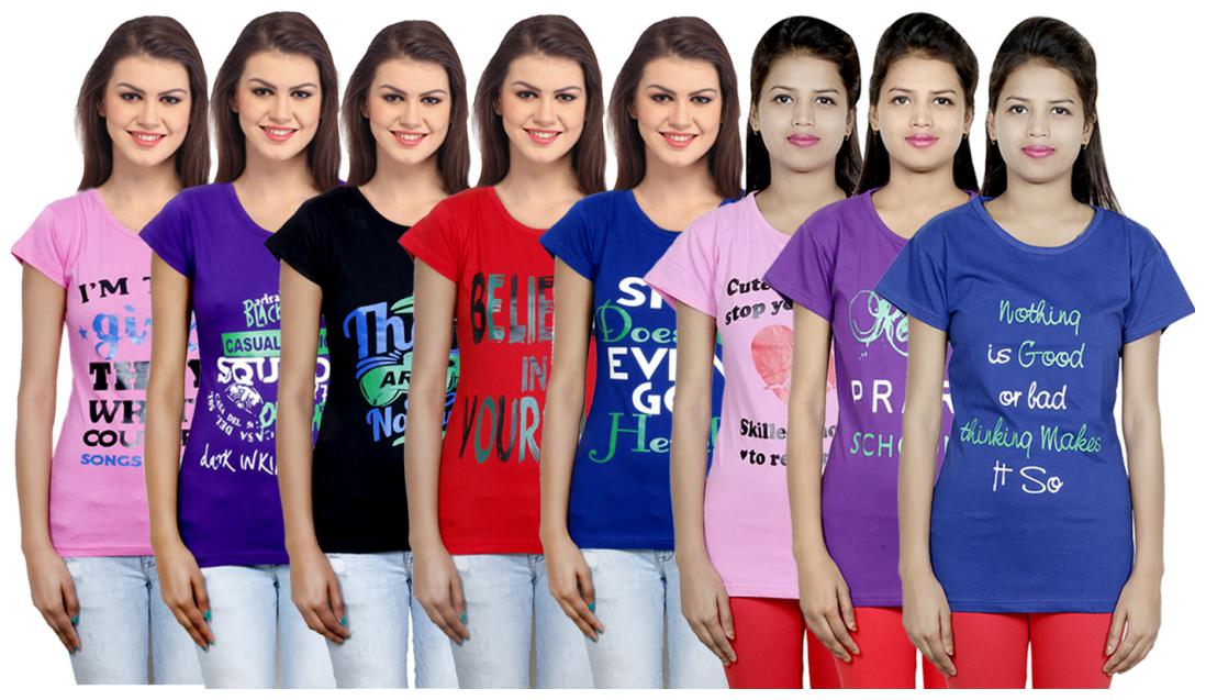 

IndiWeaves Women s Cotton Printed T-Shirts COMBO OFFER ( Pack of 8 T-Shirts)