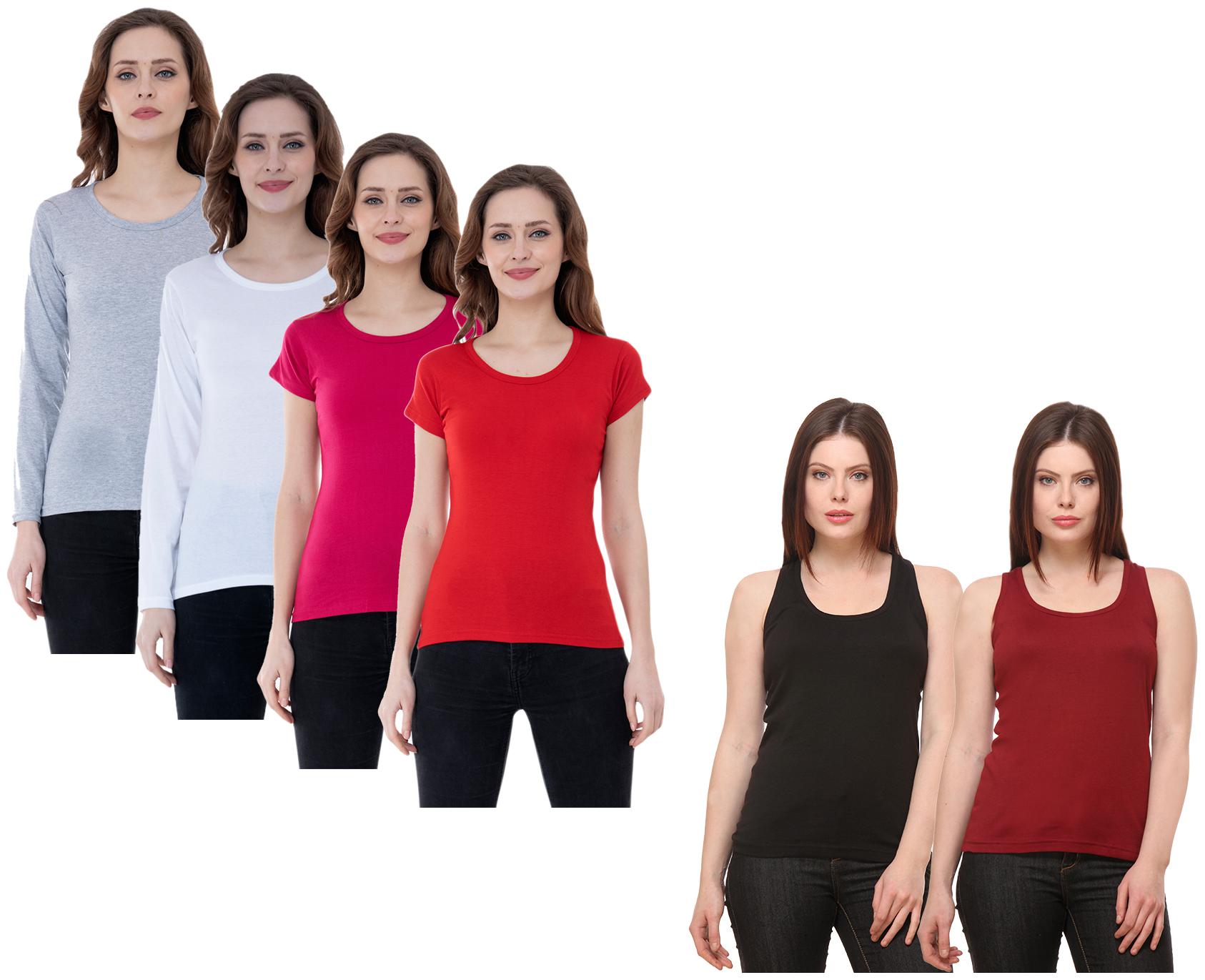 

Indiweaves Women Multi Regular fit Round neck Cotton Tank top