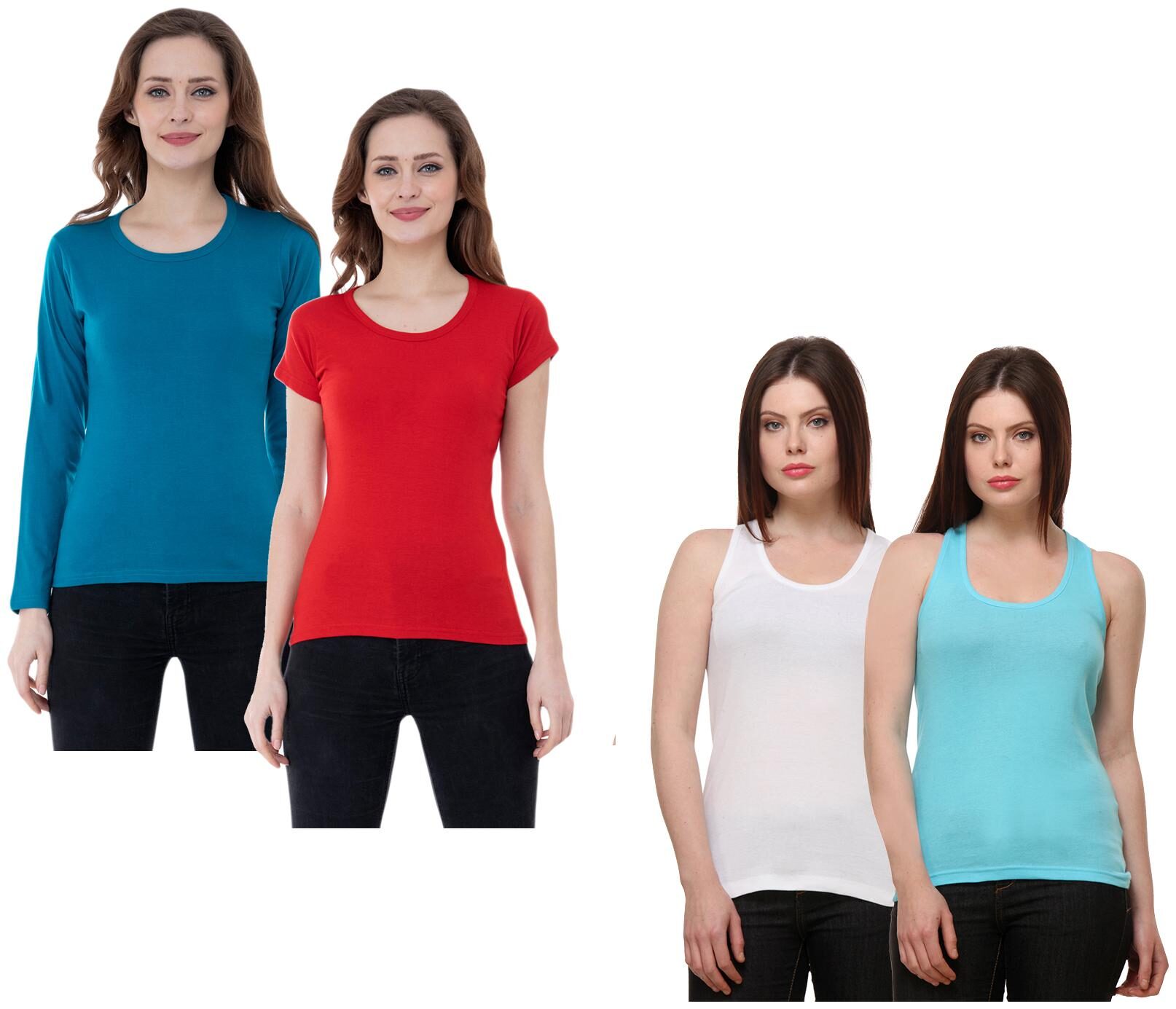 

Indiweaves Women Multi Regular fit Round neck Cotton Tank top