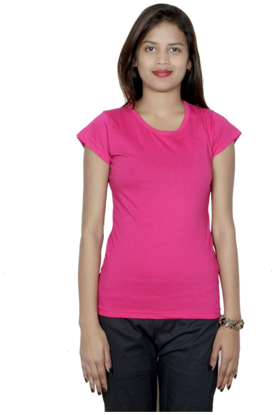 

Indiweaves Women Pink Regular fit V neck Cotton T shirt