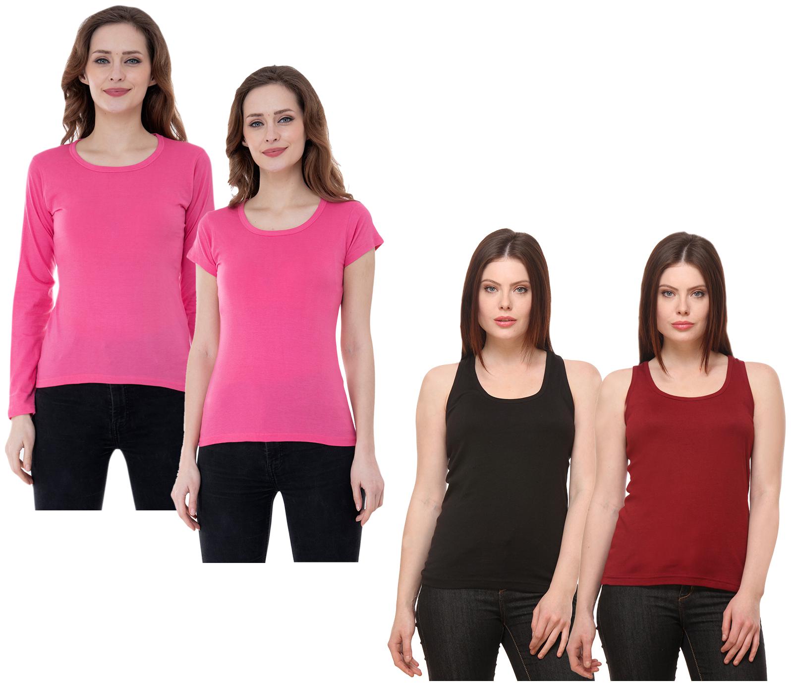 

Indiweaves Women Multi Regular fit Round neck Cotton Tank top