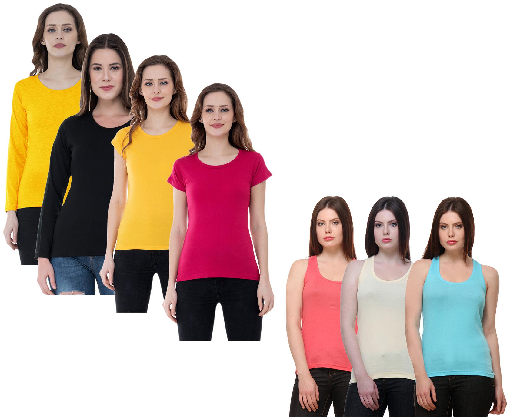 

Indiweaves Women Multi Regular fit Round neck Cotton Tank top
