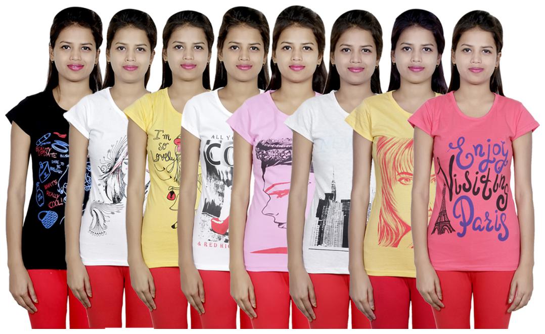 

IndiWeaves Women s Cotton Printed T-Shirts COMBO OFFER ( Pack of 8 T-Shirts)