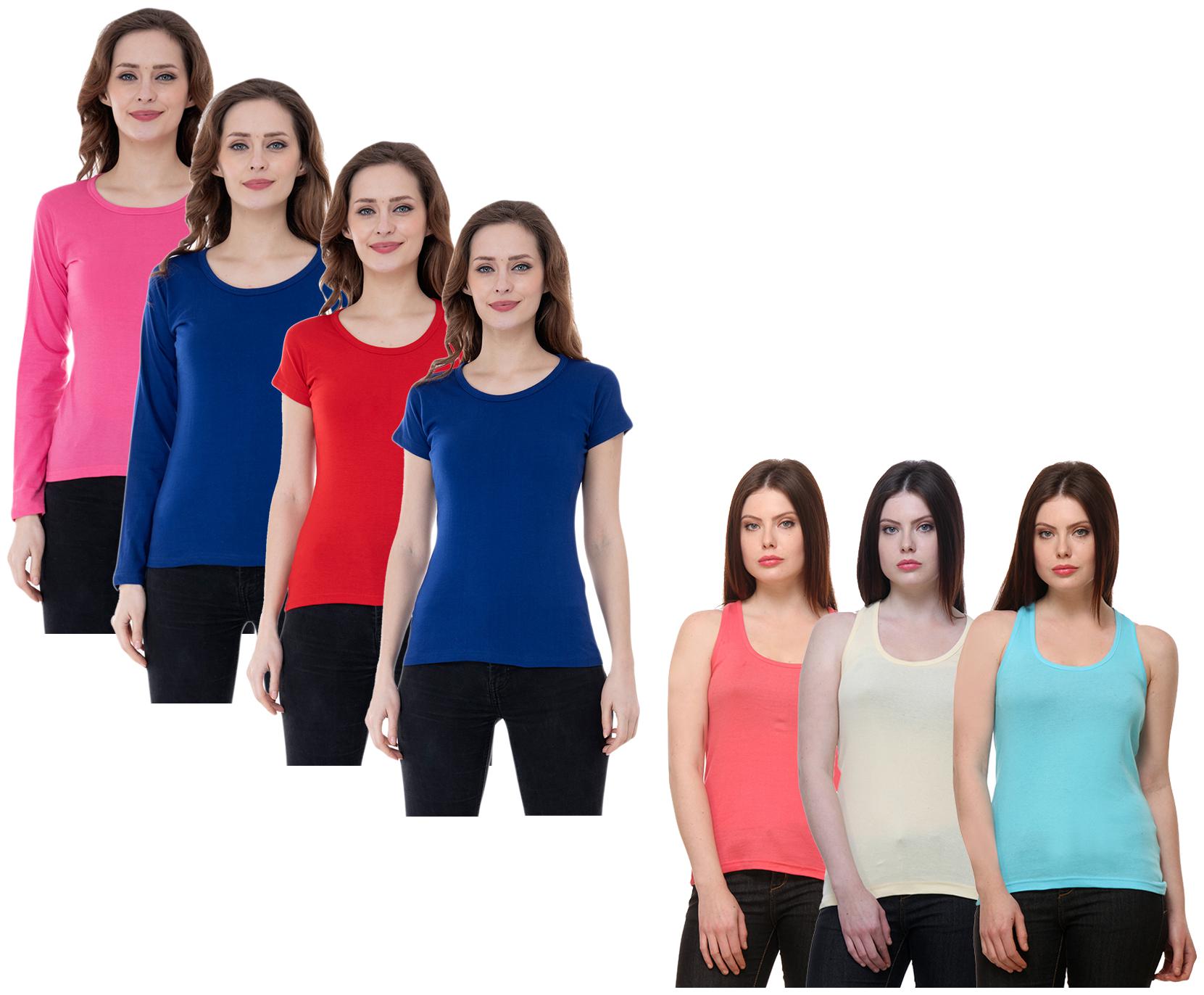 

Indiweaves Women Multi Regular fit Round neck Cotton Tank top