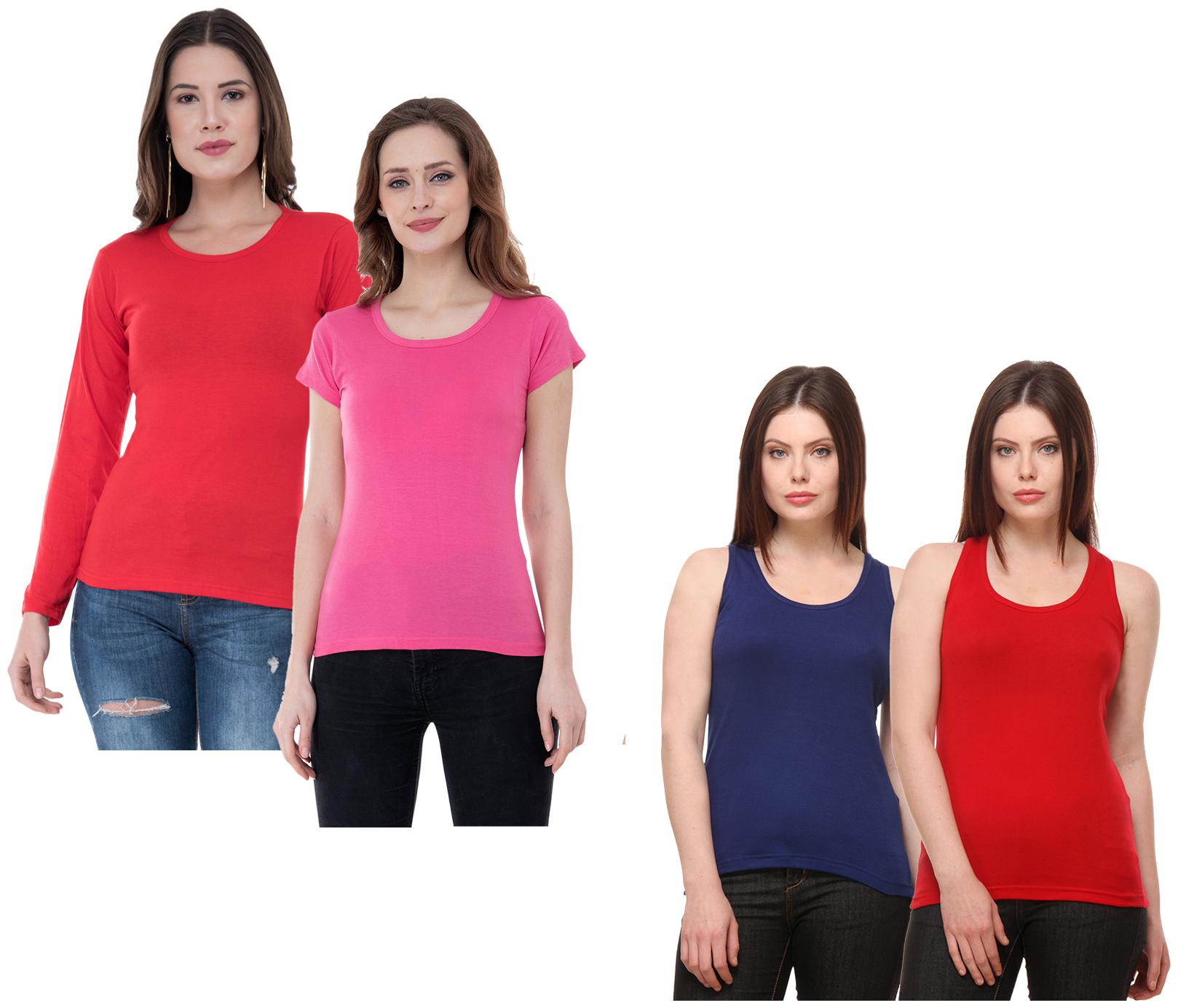 

Indiweaves Women Multi Regular fit Round neck Cotton Tank top