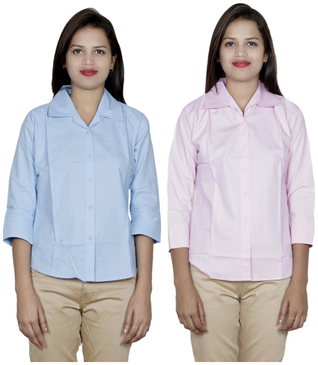 

Indiweaves Women Blue Solid Regular Fit Shirt