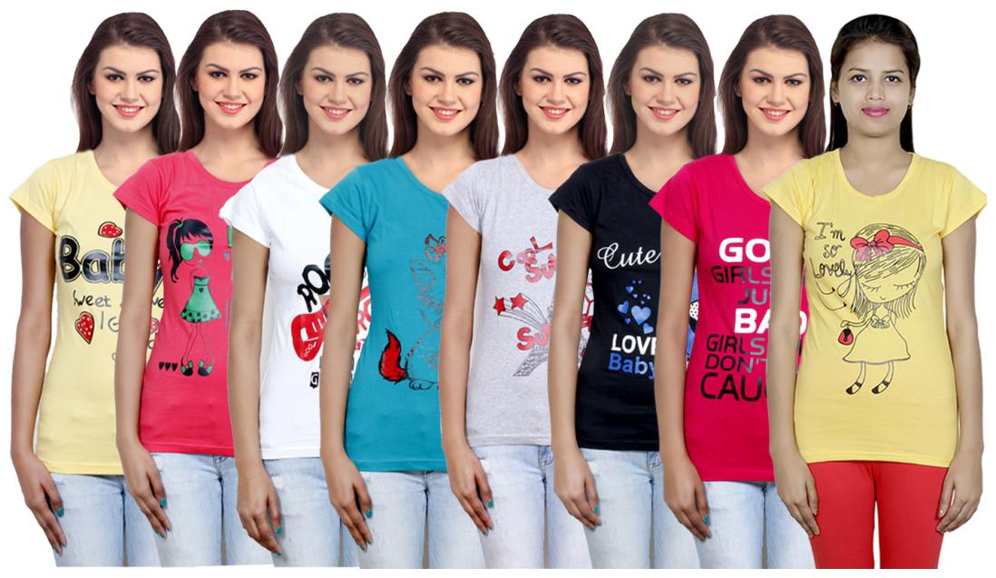 

IndiWeaves Women Cotton Printed T-Shirt ( Set of- 8)
