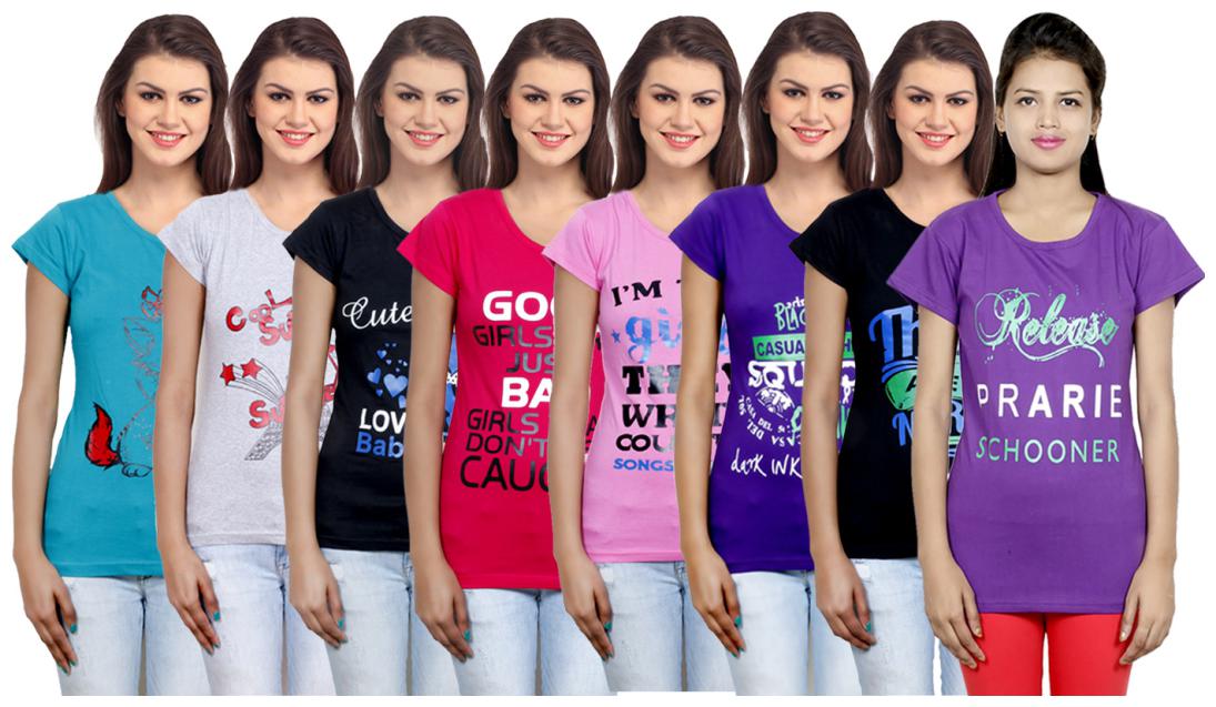 

IndiWeaves Women s Cotton Printed T-Shirts COMBO OFFER ( Pack of 8 T-Shirts)