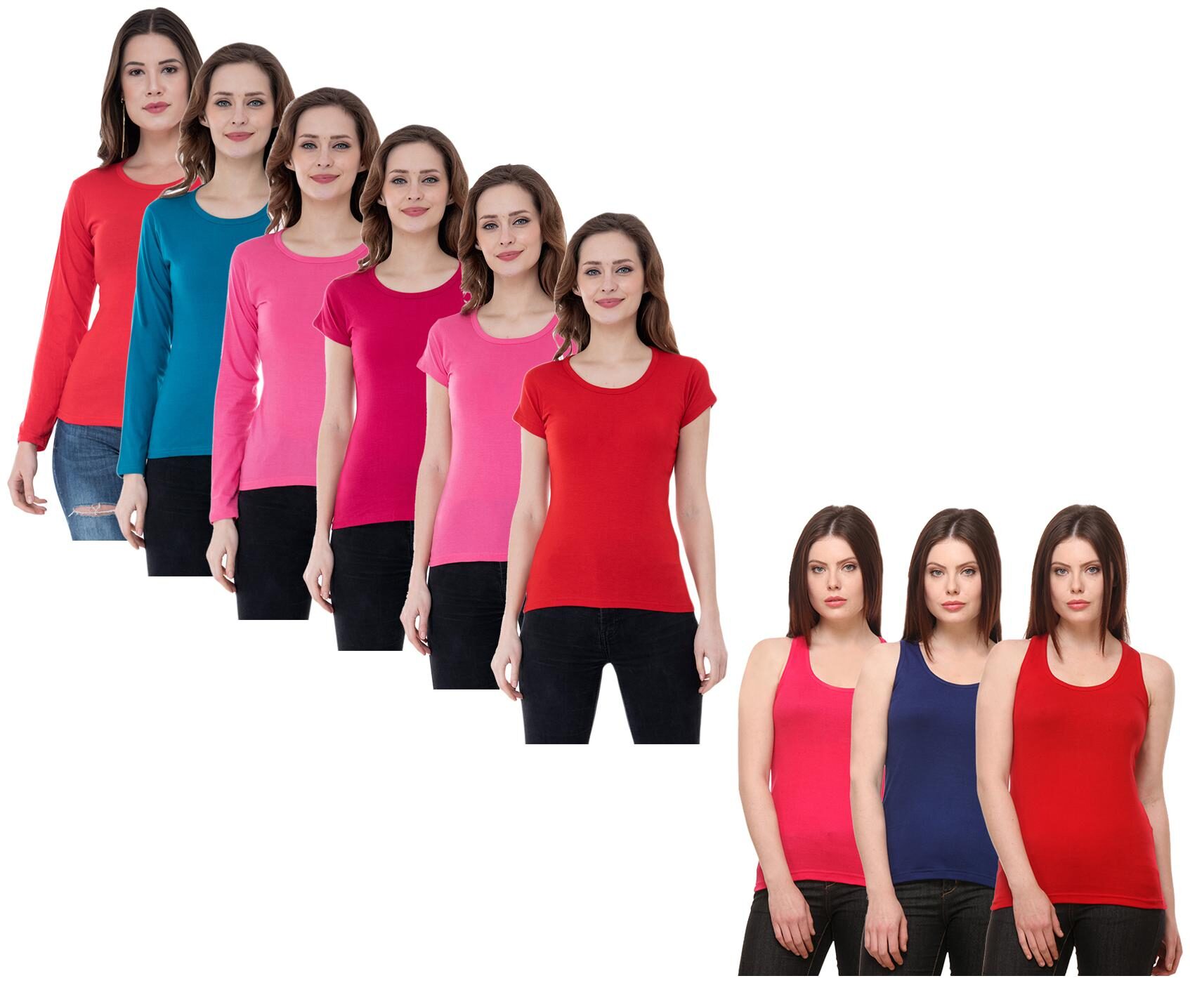

Indiweaves Women Multi Regular fit Round neck Cotton Tank top