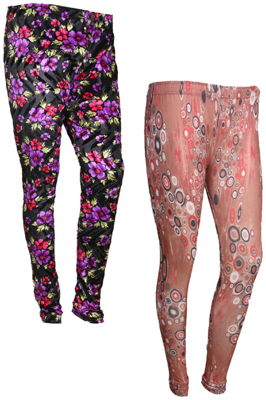 

IndiWeaves Women Cotton Printed Legging and Velvet Printed Leggings (Pack of 2)