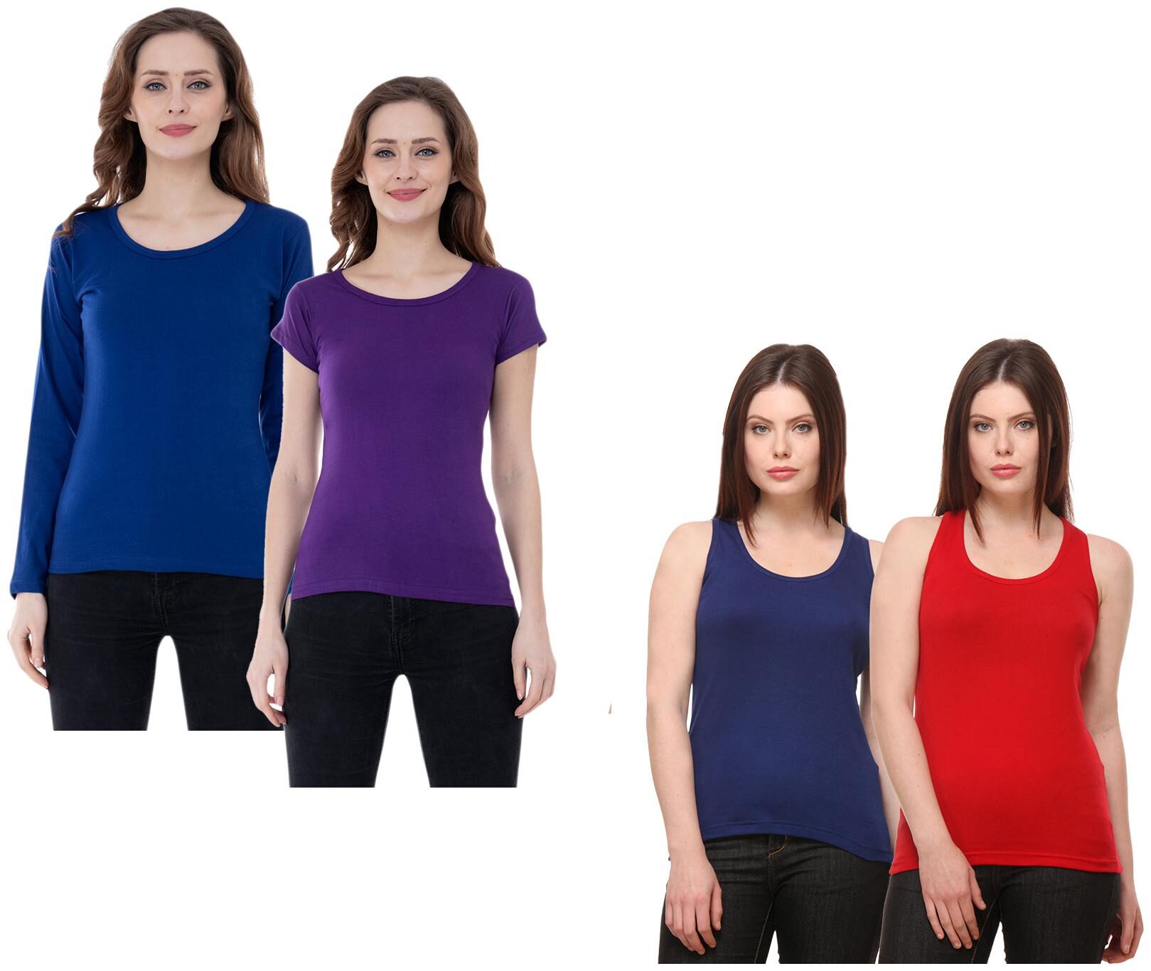 

Indiweaves Women Multi Regular fit Round neck Cotton Tank top