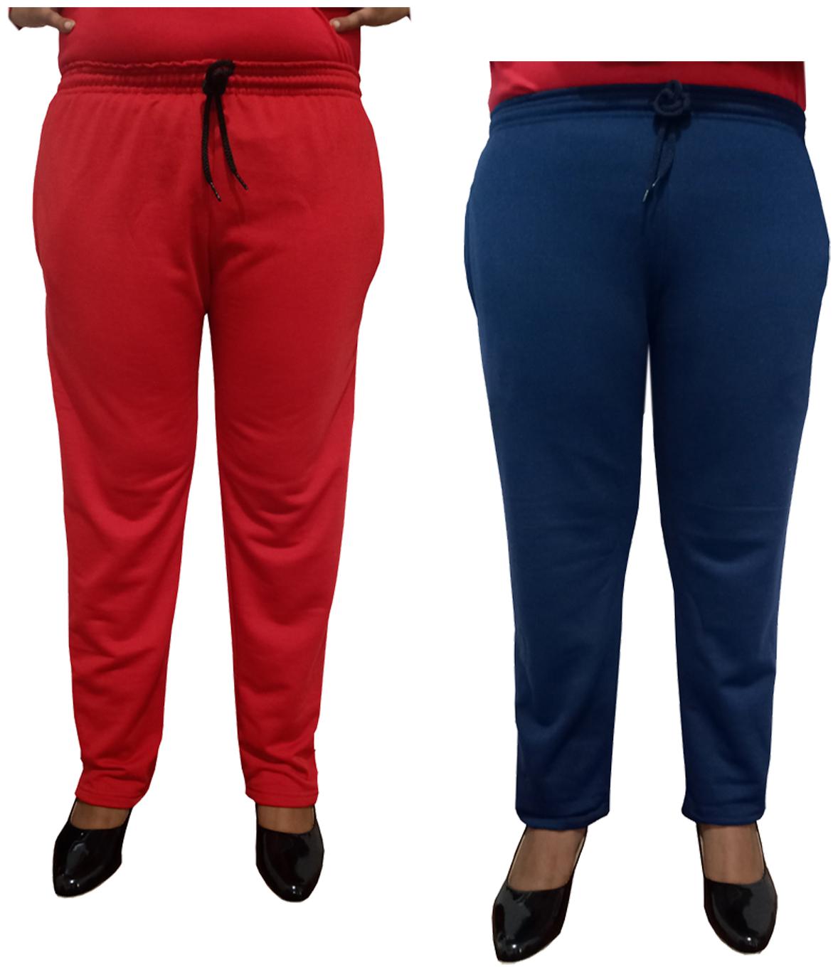 

Indiweaves Women Regular fit Fleece Solid Track pants - Navy Red