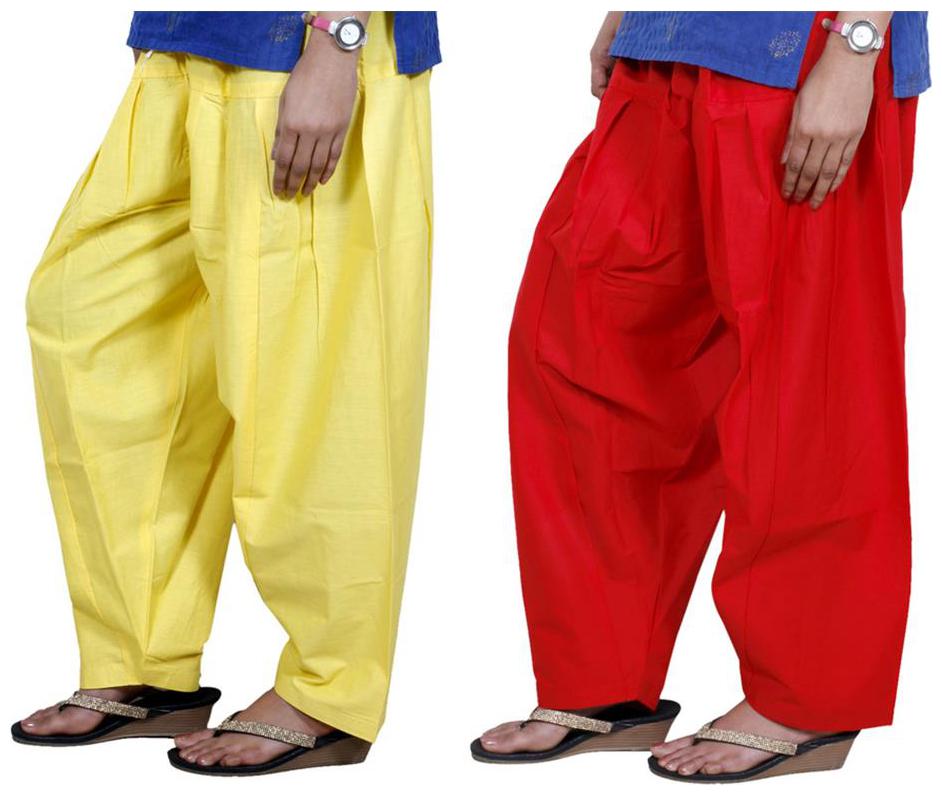 

Indiweaves Cotton Patiala - Yellow