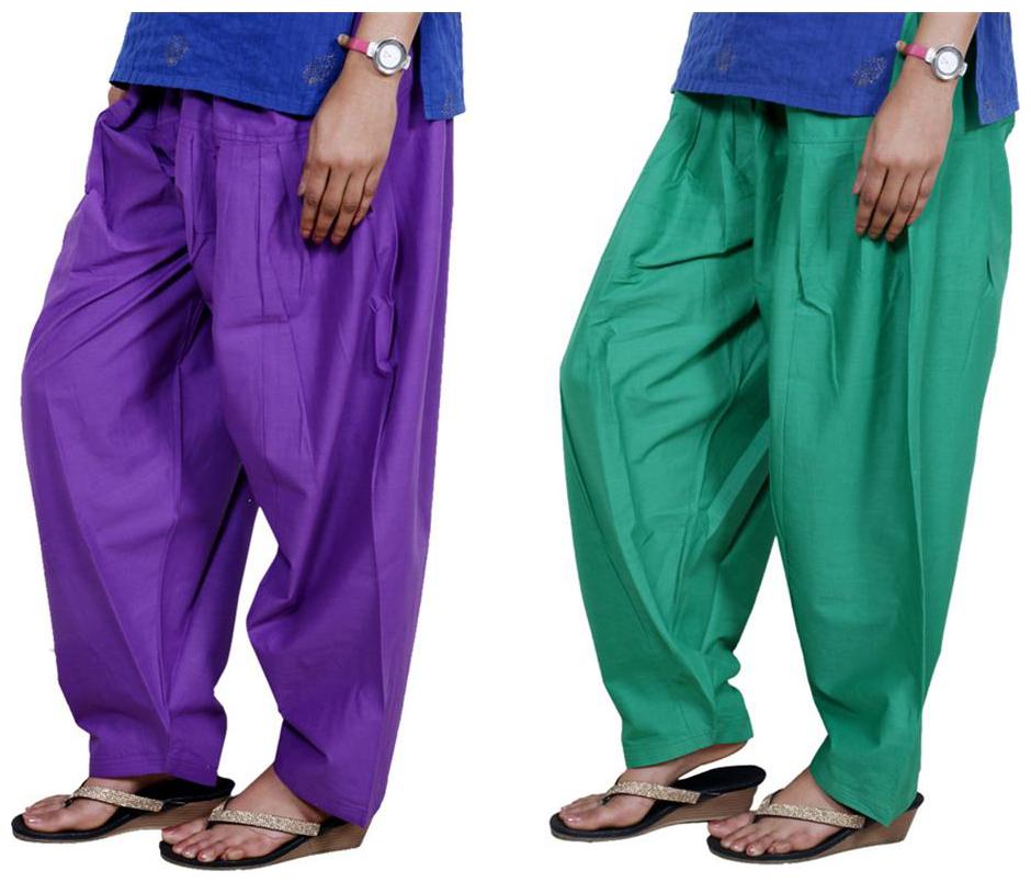 

IndiWeaves Women Cotton Semi-Patiala Salwar Set of -2