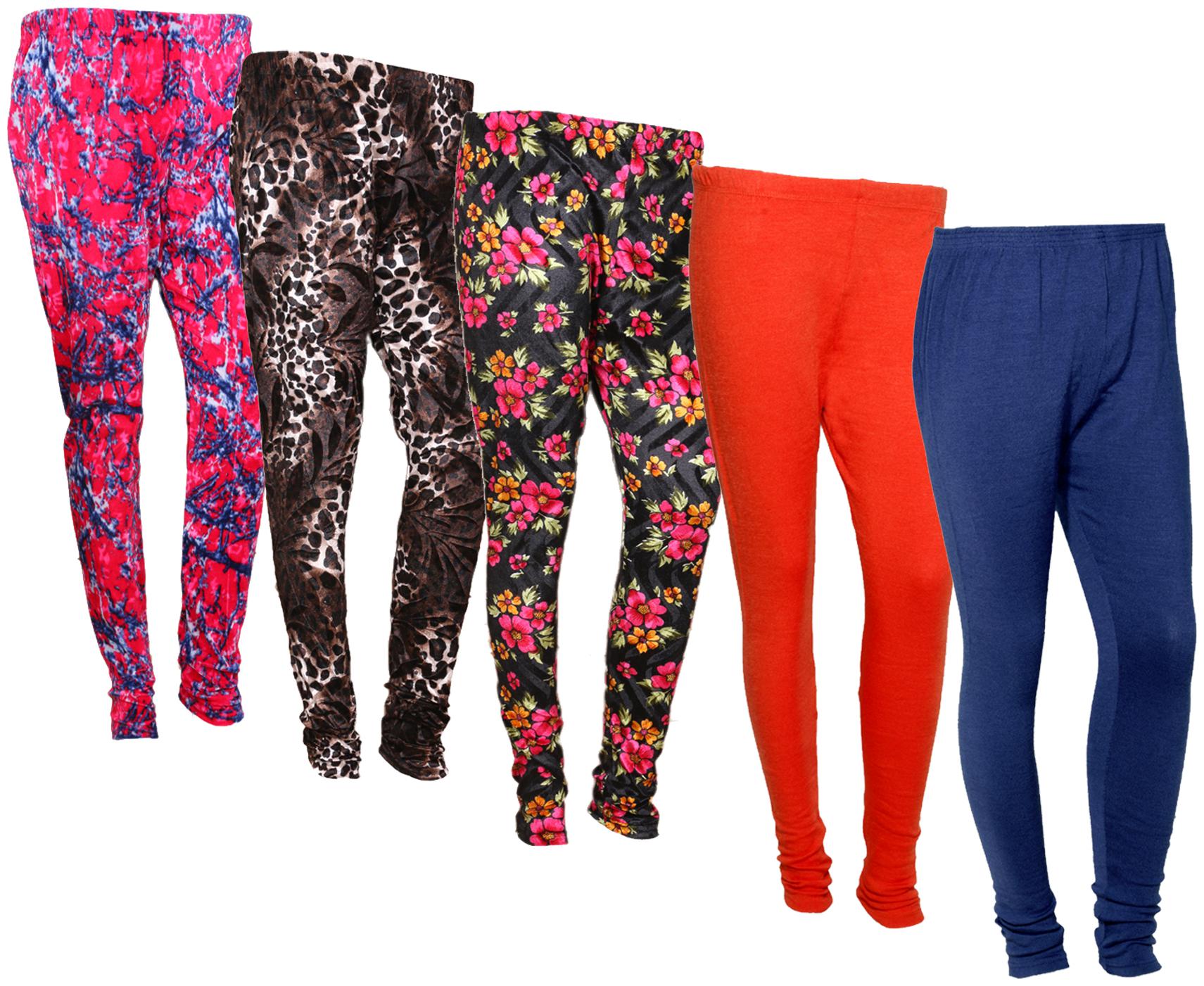 

IndiWeaves Women Woolen Plain and Velvet Printed Leggings for Winters (Pack of 5)
