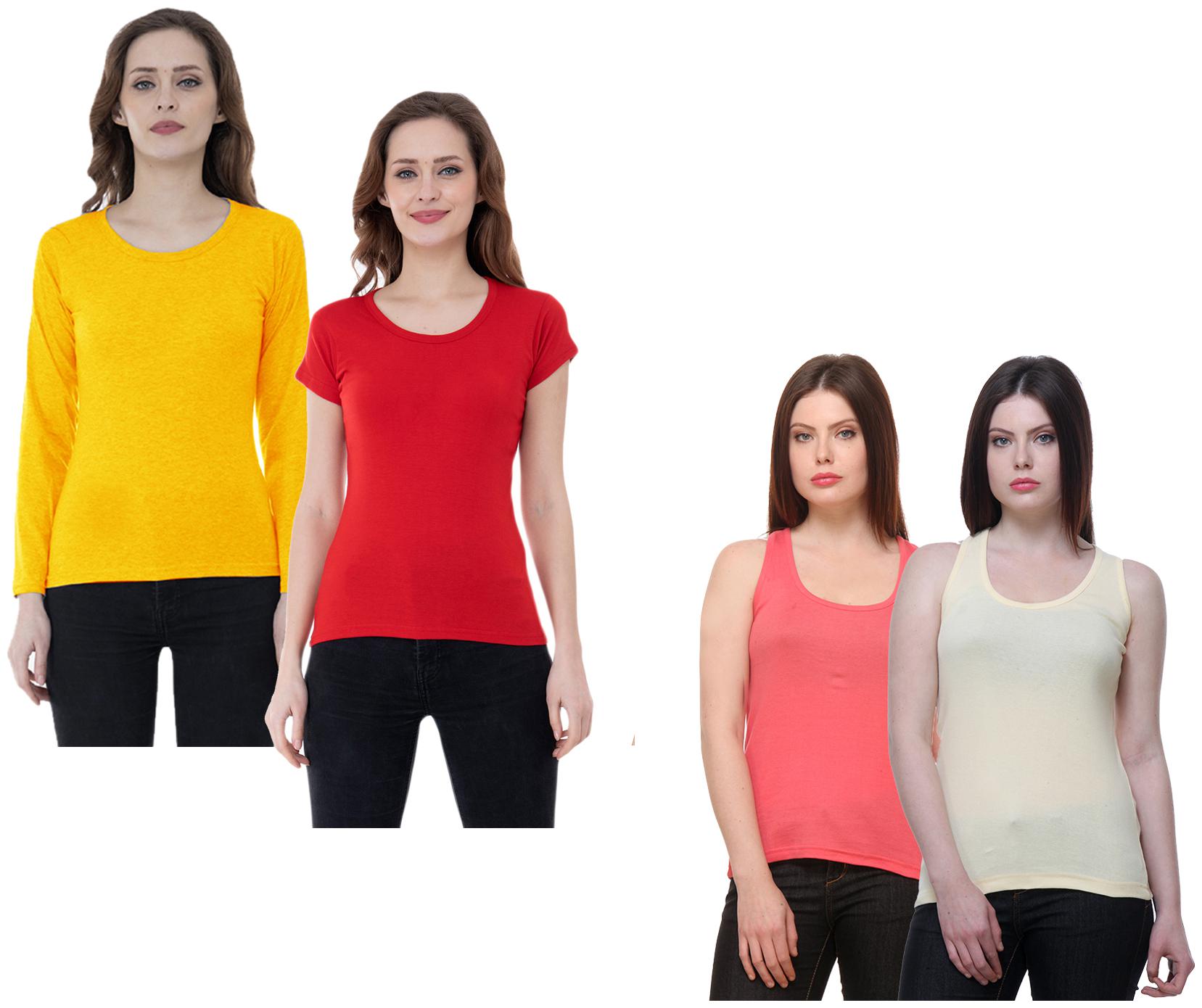 

Indiweaves Women Multi Regular fit Round neck Cotton Tank top