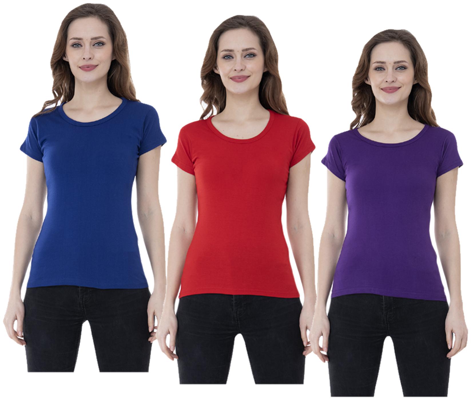 

Indiweaves Women Multi Regular fit Round neck Cotton T shirt