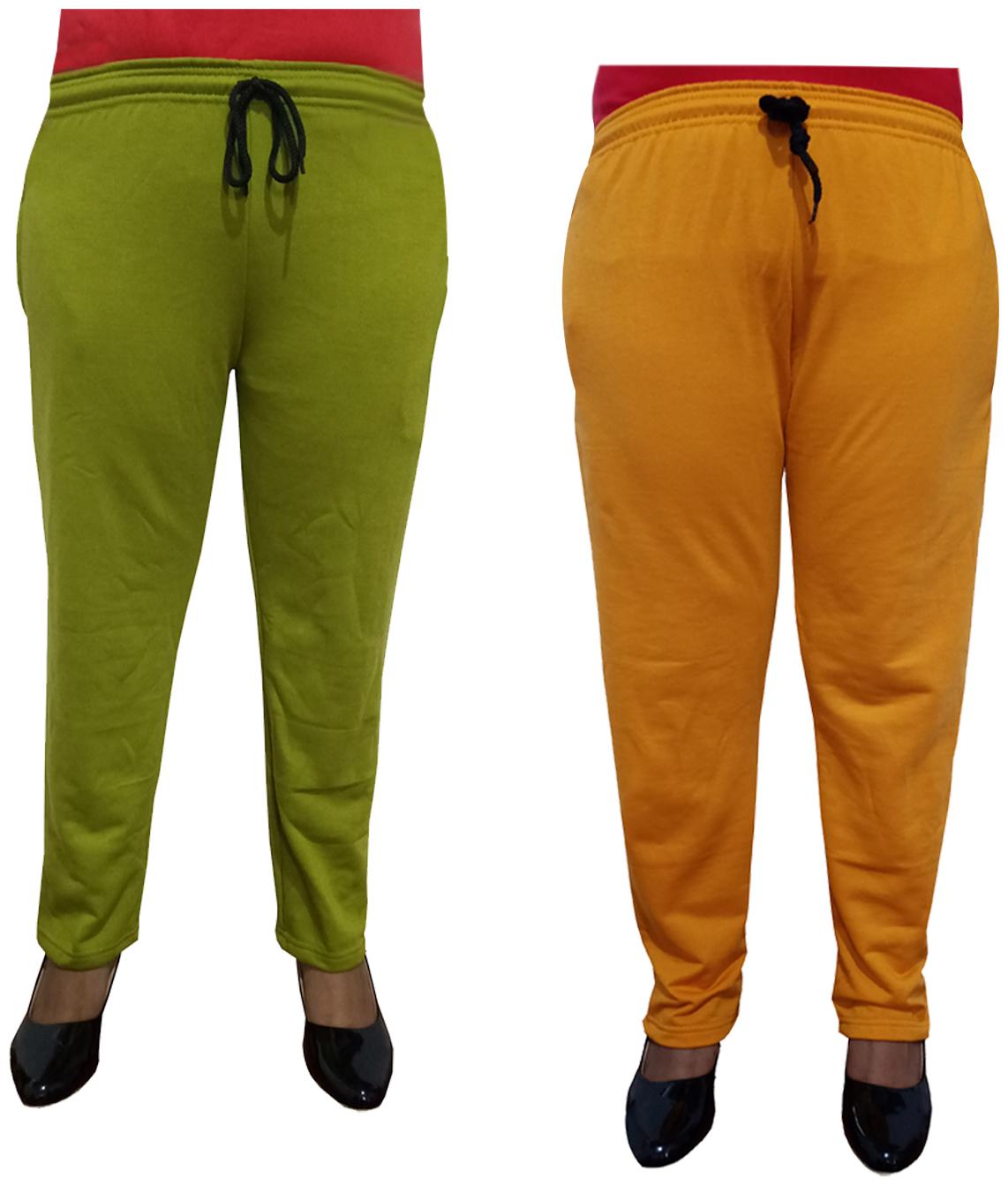 

Indiweaves Women Regular fit Fleece Solid Track pants - Orange Green