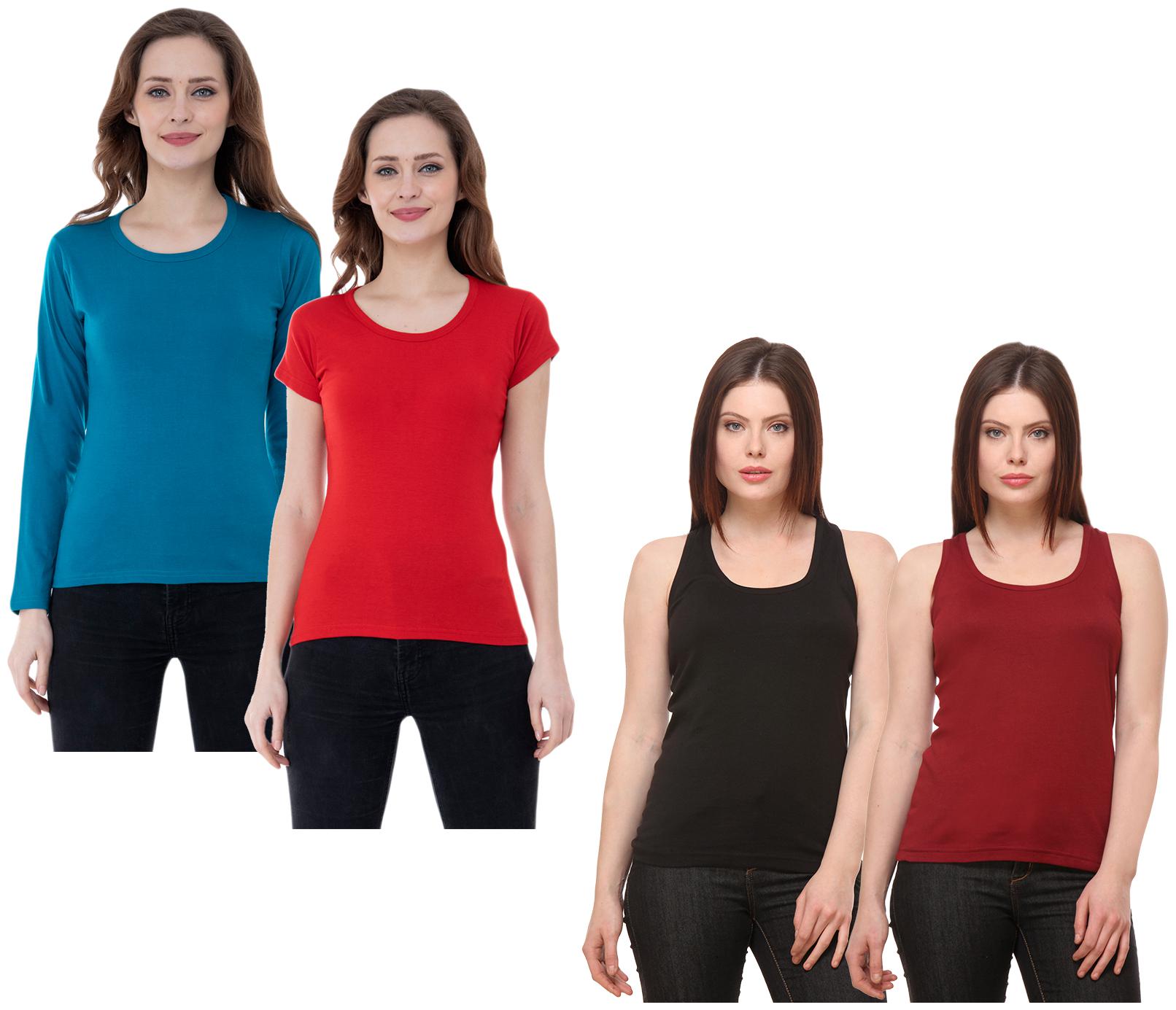 

Indiweaves Women Multi Regular fit Round neck Cotton Tank top
