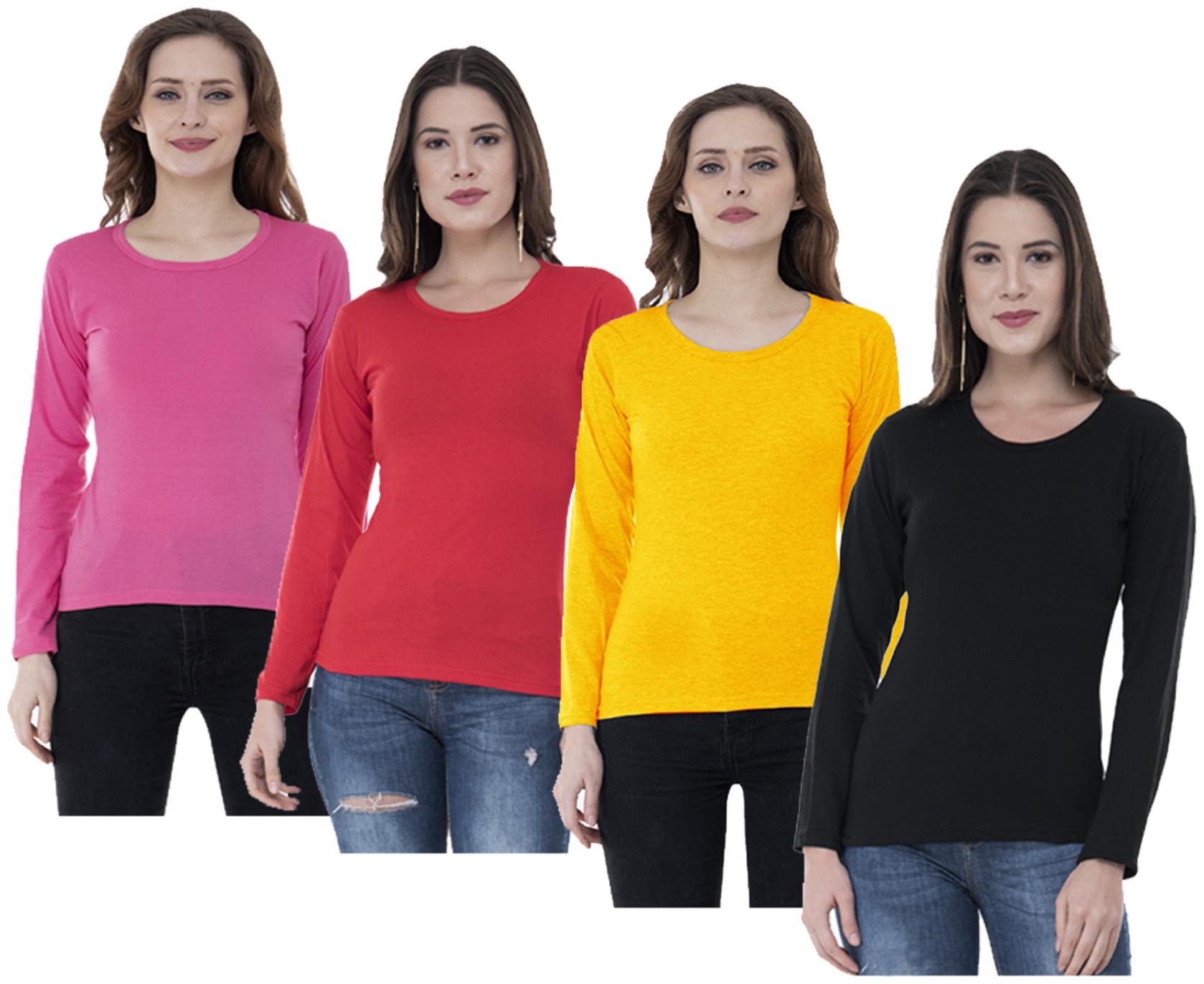 

Indiweaves Women Multi Regular fit Round neck Cotton T shirt