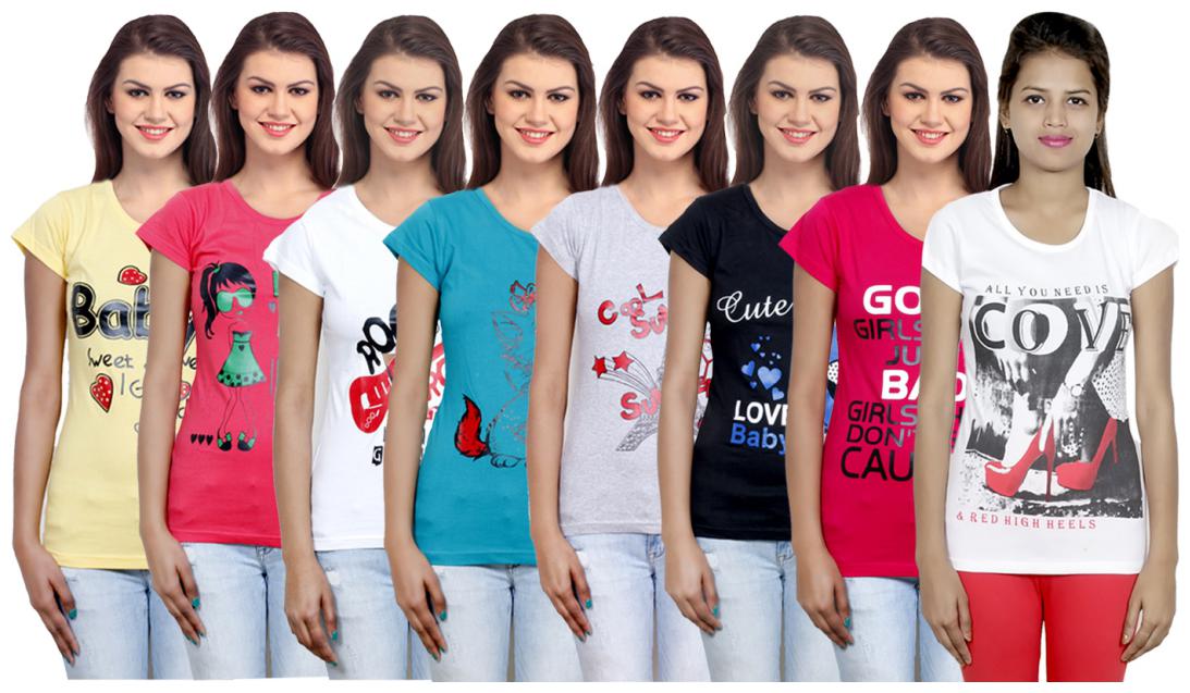 

IndiWeaves Women Cotton Printed T-Shirt ( Set of- 8)