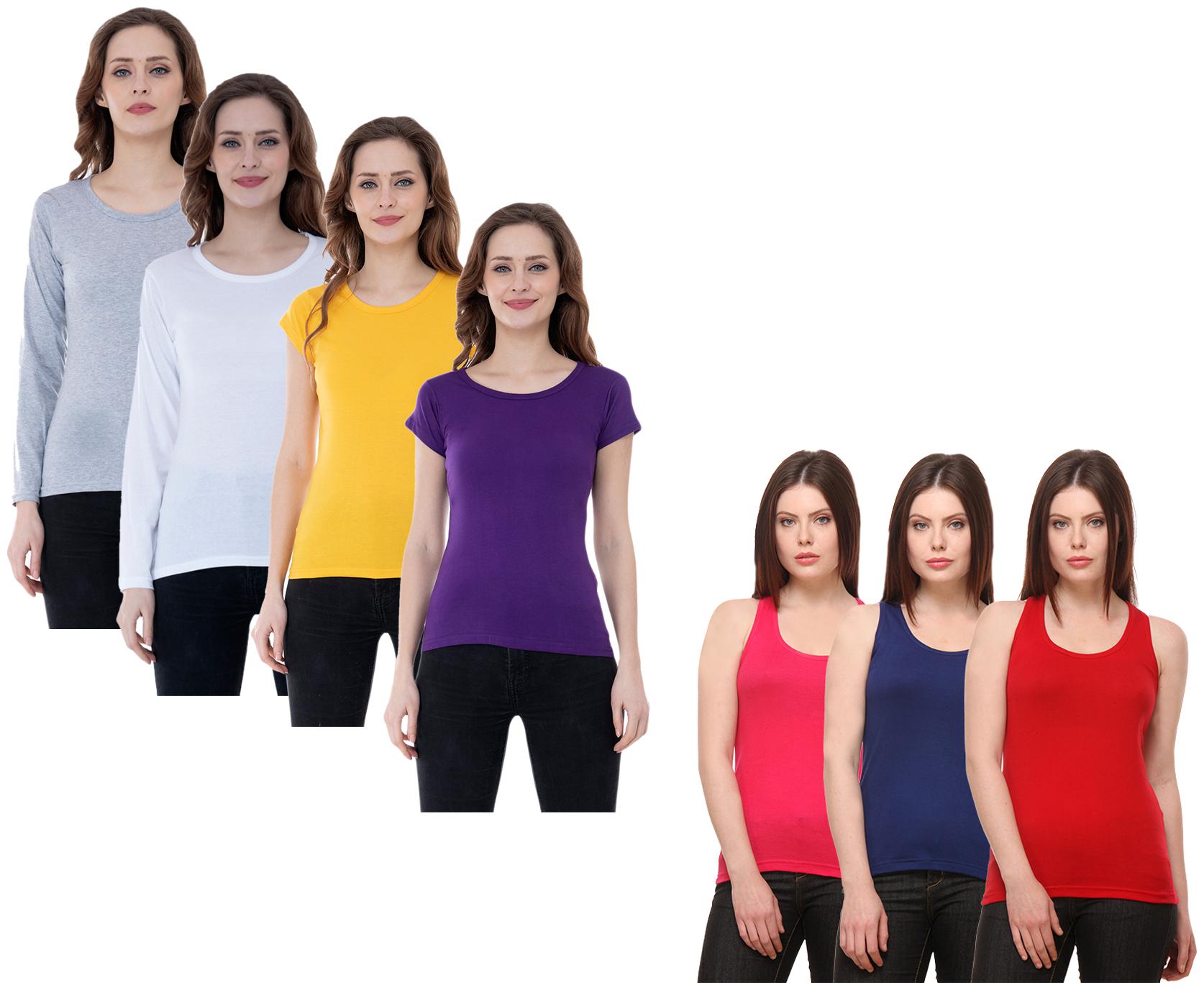 

Indiweaves Women Multi Regular fit Round neck Cotton Tank top