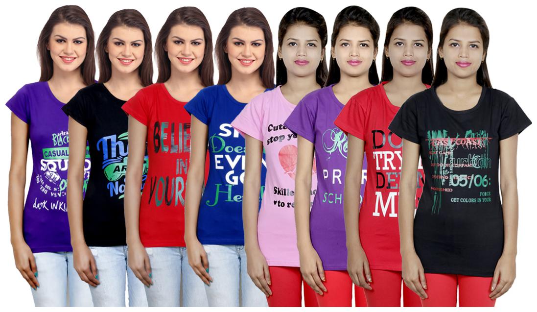 

IndiWeaves Women s Cotton Printed T-Shirts COMBO OFFER ( Pack of 8 T-Shirts)