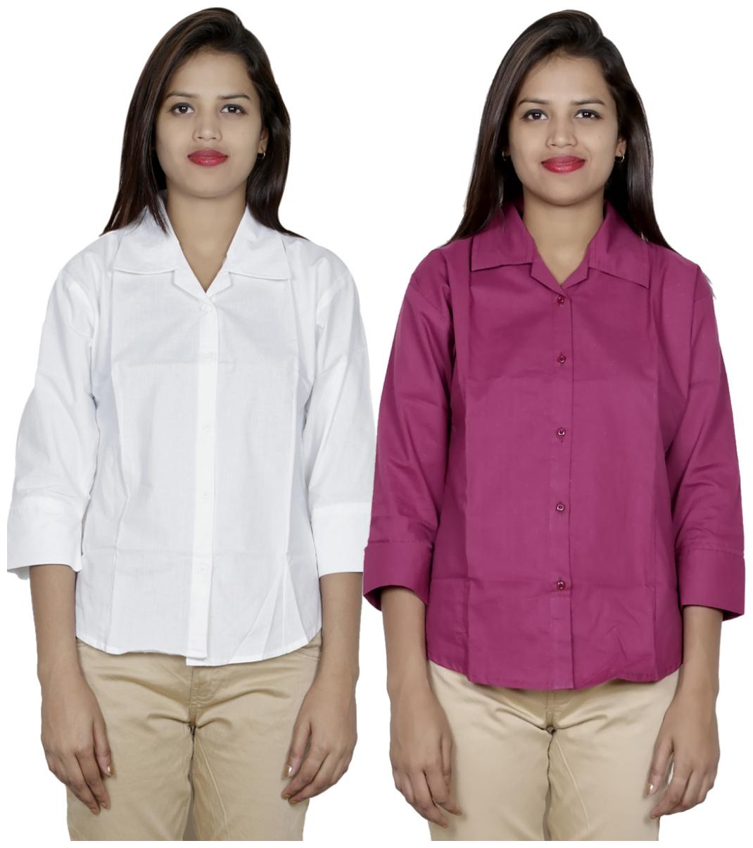 

Indiweaves Women White Solid Regular Fit Shirt