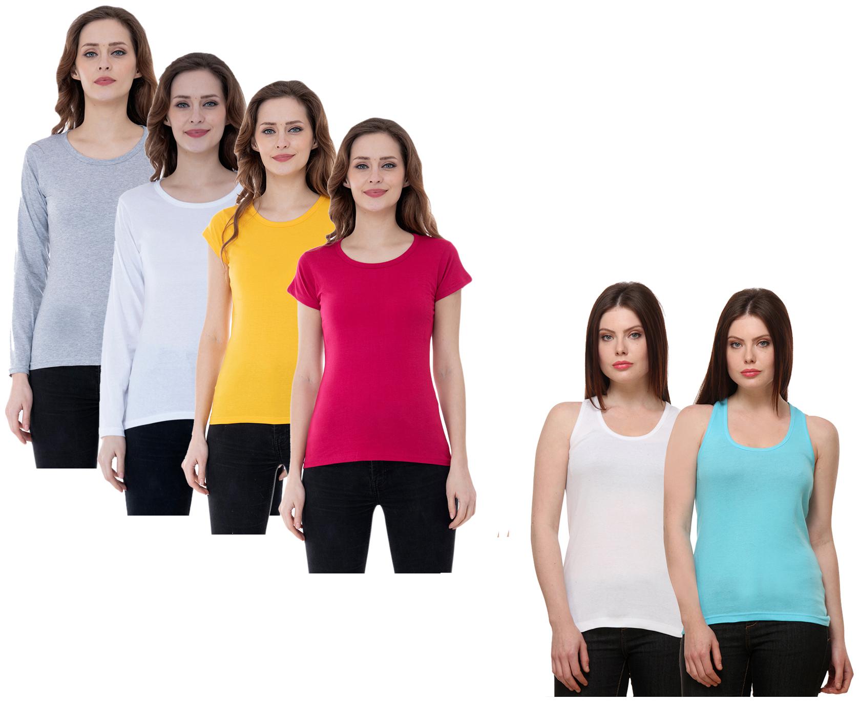 

Indiweaves Women Multi Regular fit Round neck Cotton Tank top