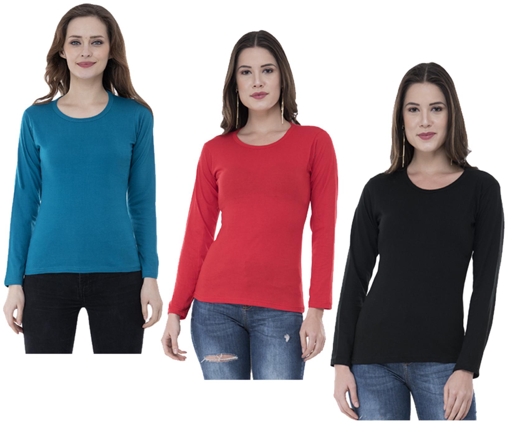 

Indiweaves Women Multi Regular fit Round neck Cotton T shirt