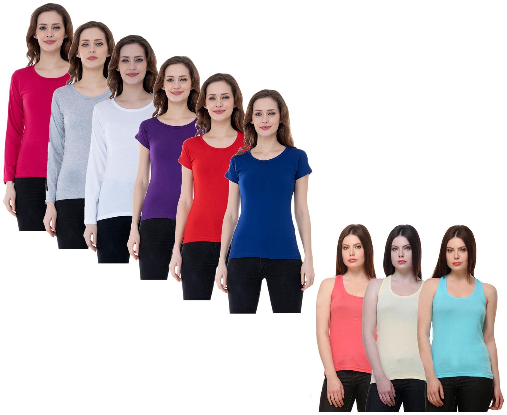 

Indiweaves Women Multi Regular fit Round neck Cotton Tank top