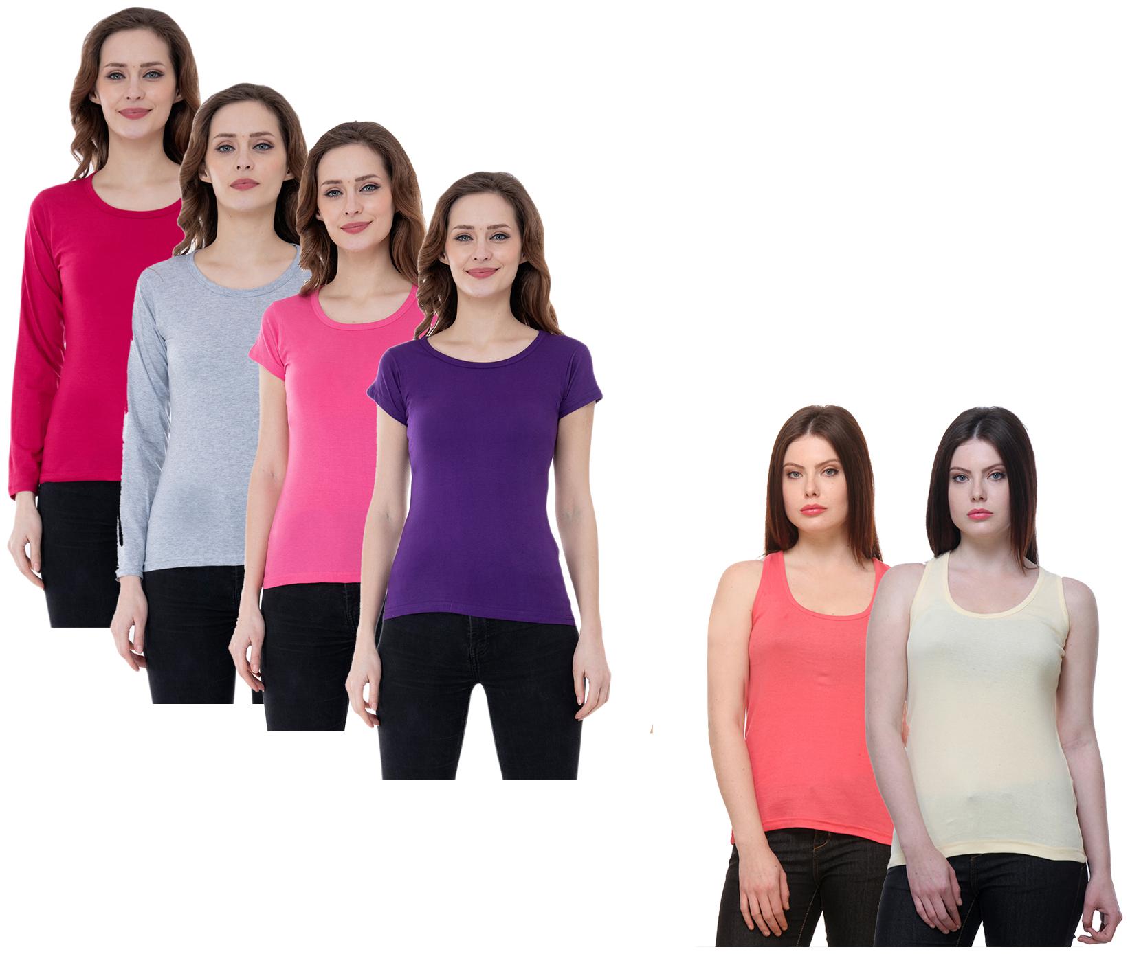 

Indiweaves Women Multi Regular fit Round neck Cotton Tank top