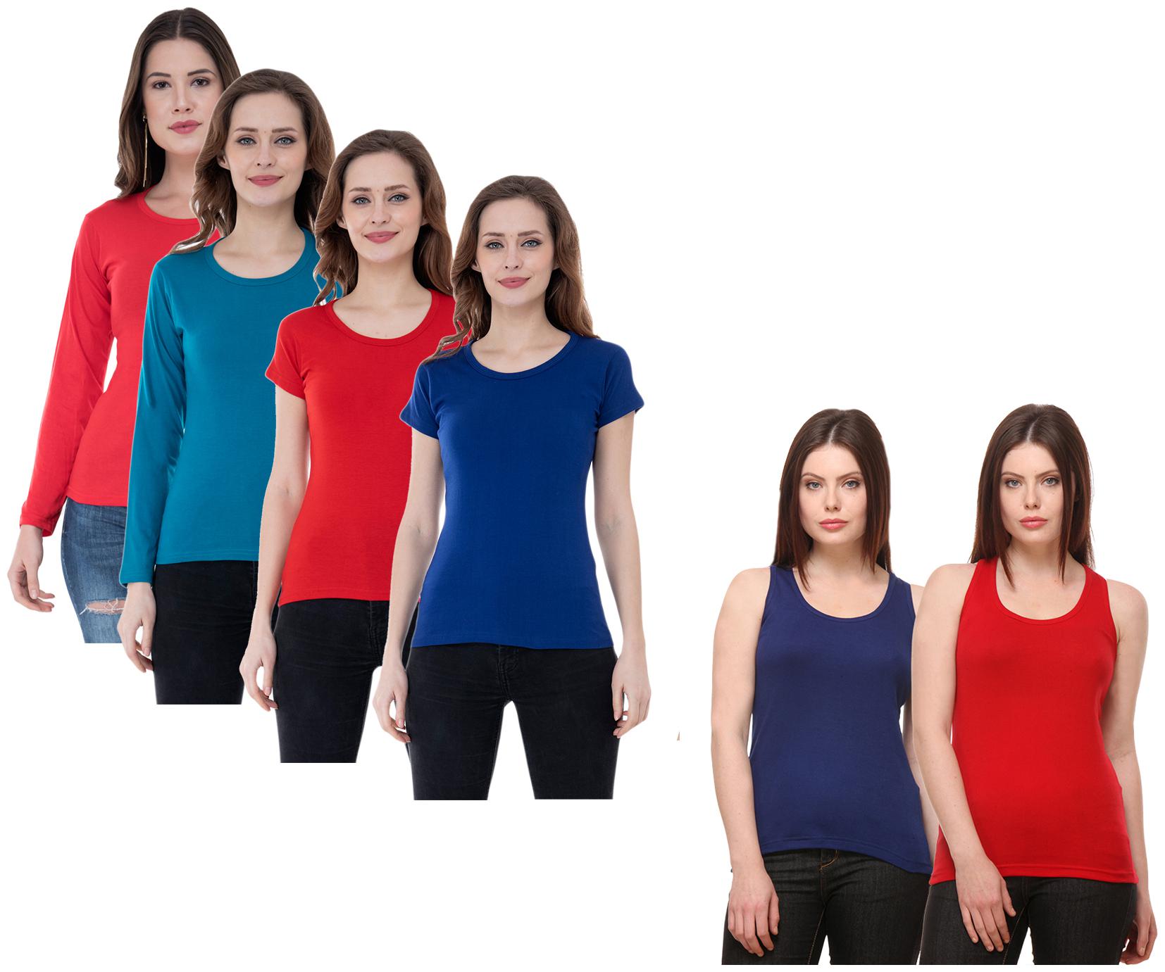 

Indiweaves Women Multi Regular fit Round neck Cotton Tank top