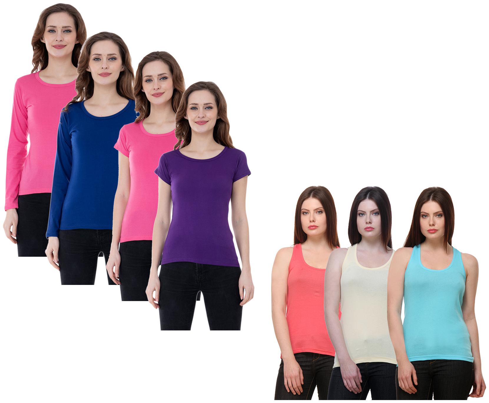 

Indiweaves Women Multi Regular fit Round neck Cotton Tank top