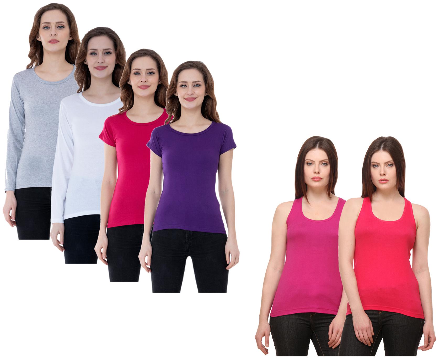 

Indiweaves Women Multi Regular fit Round neck Cotton Tank top