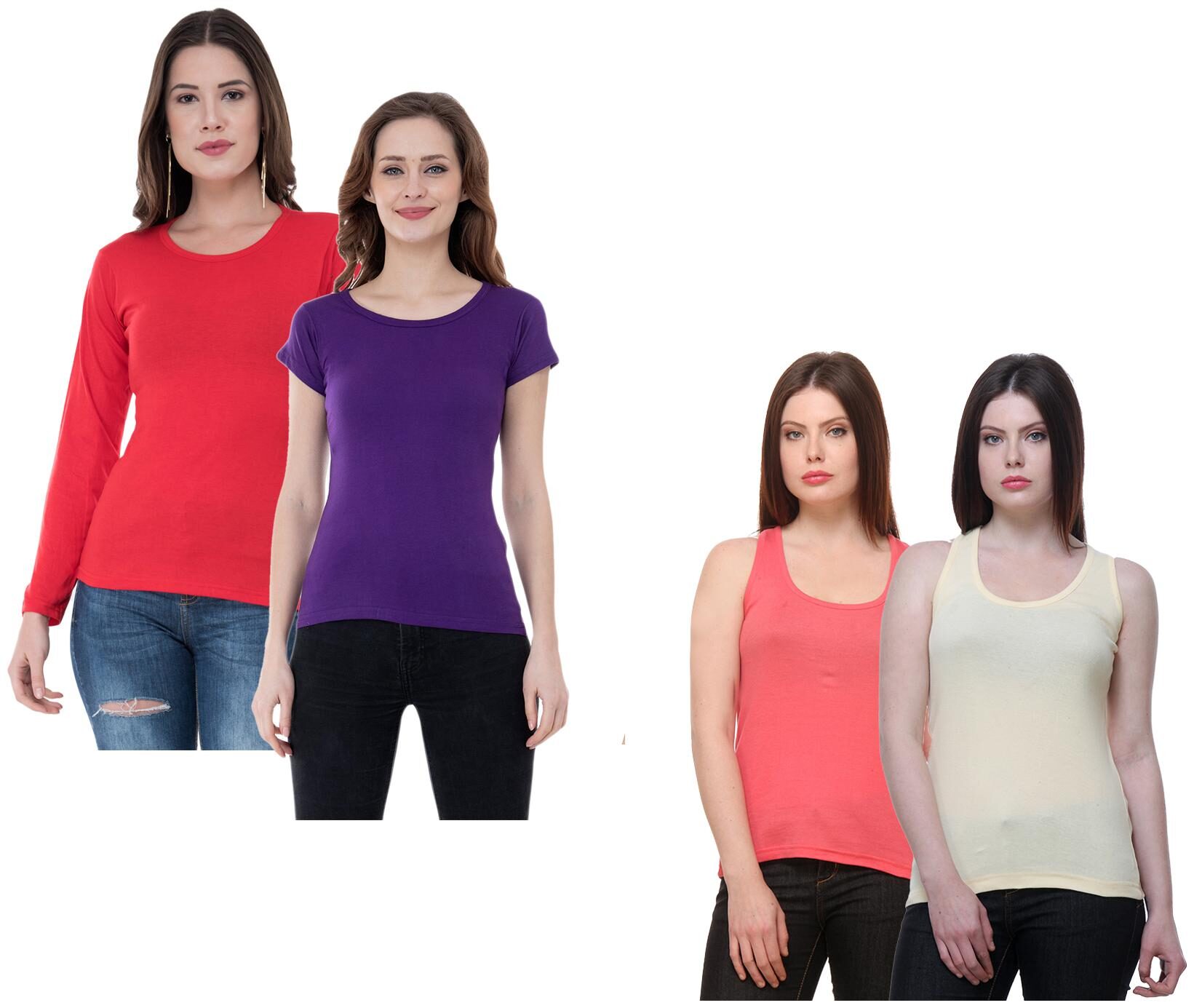 

Indiweaves Women Multi Regular fit Round neck Cotton Tank top