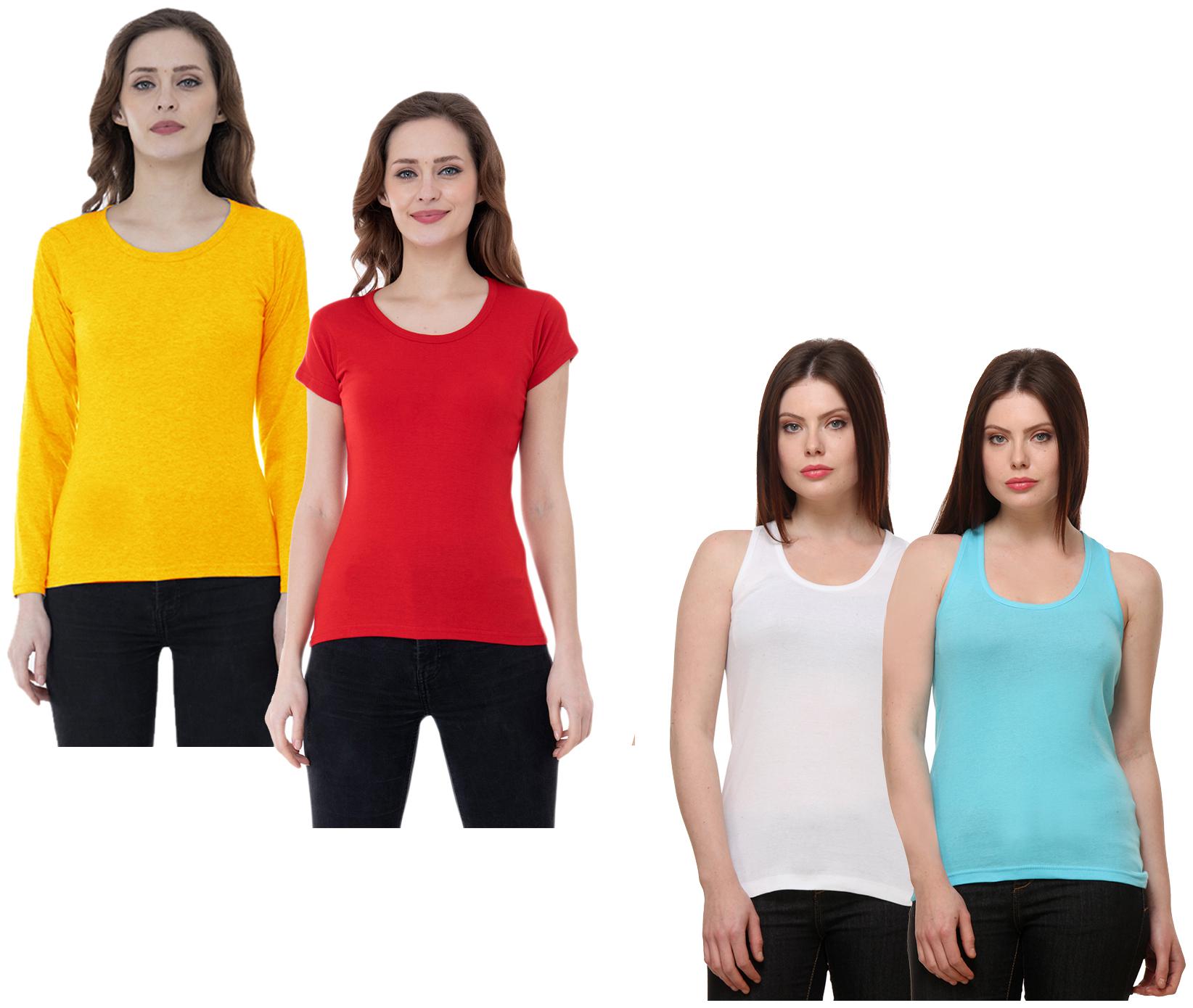 

Indiweaves Women Multi Regular fit Round neck Cotton Tank top